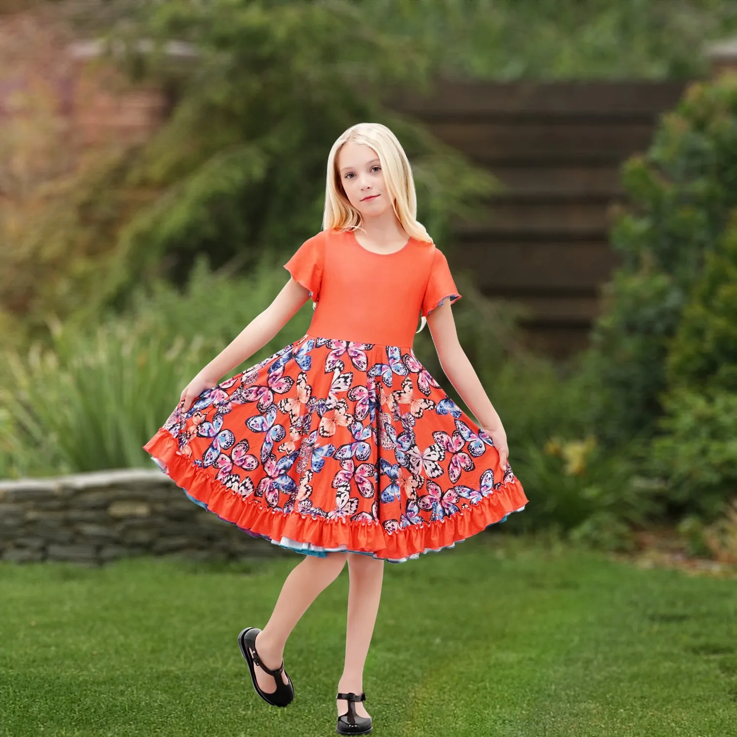 Lola Dress - Butterfly Ombré Twirling Reversible