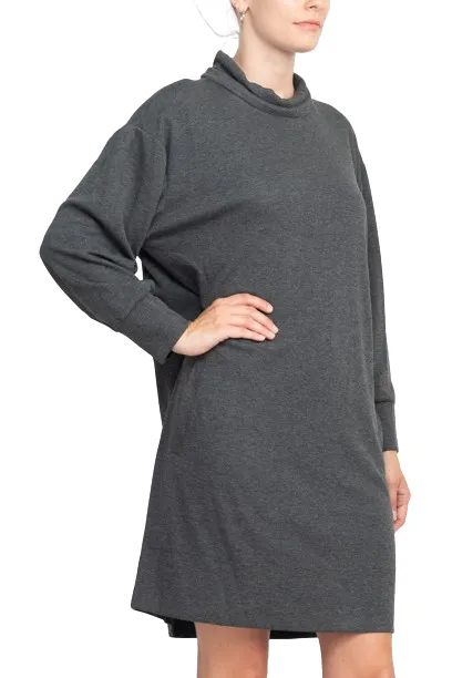 London Times Cowl Neck Long Sleeve Side Pockets Short Knit Dress