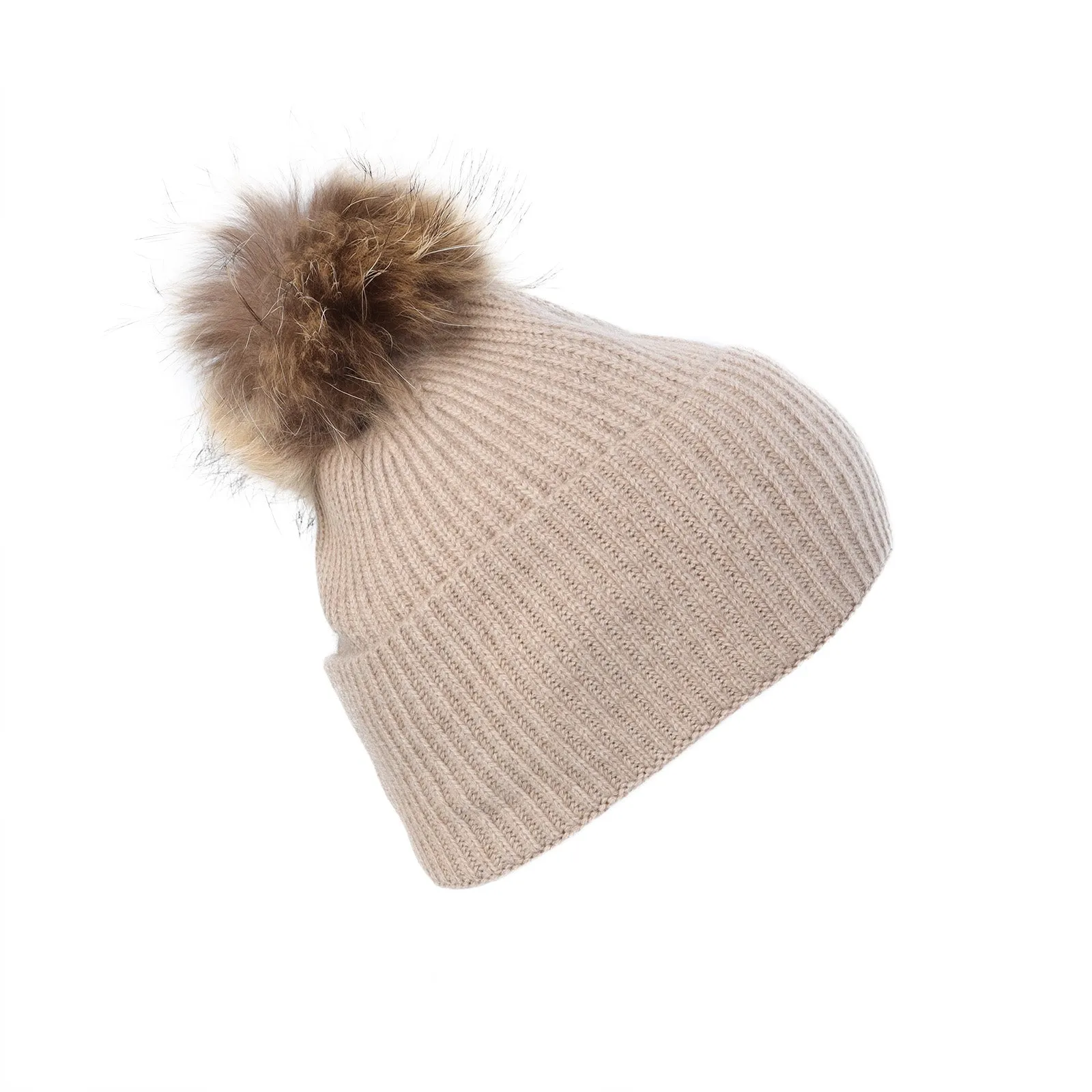 Luxury Rib Deep Turn Up Ladies Beanie Sand Beige