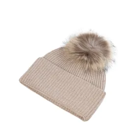 Luxury Rib Deep Turn Up Ladies Beanie Sand Beige