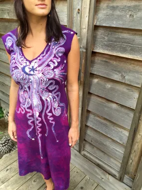 Magenta Moonbeams Organic Cotton Batik Dress - Midi Length