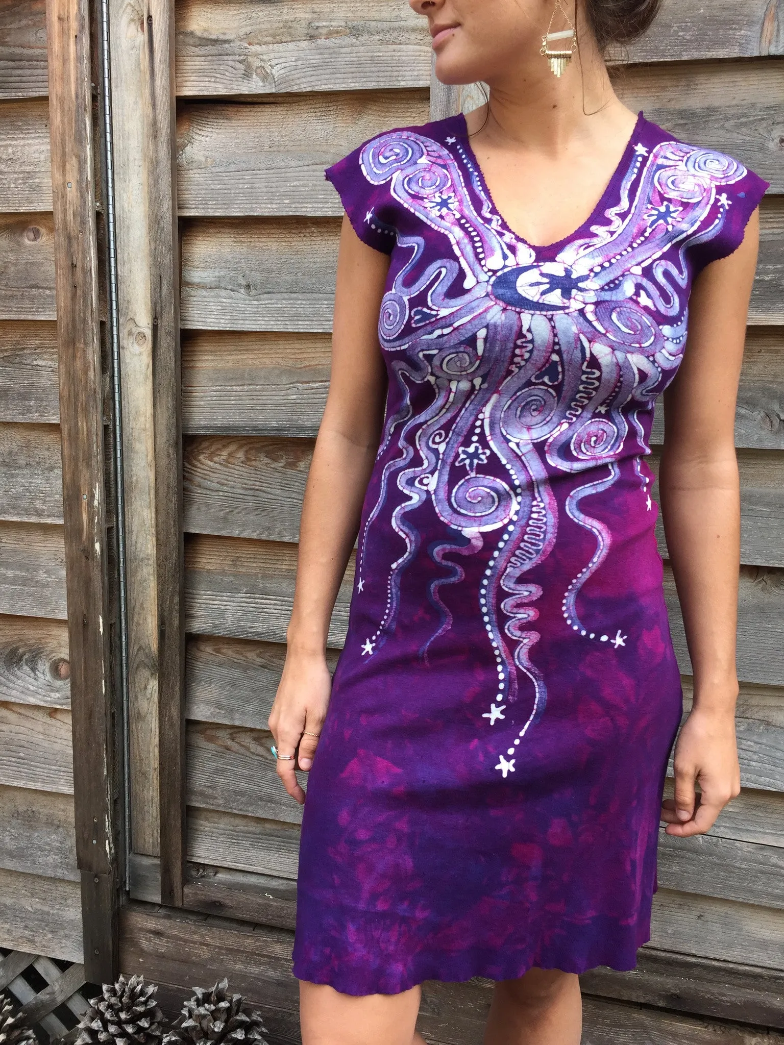 Magenta Moonburst Organic Cotton Batik Dress