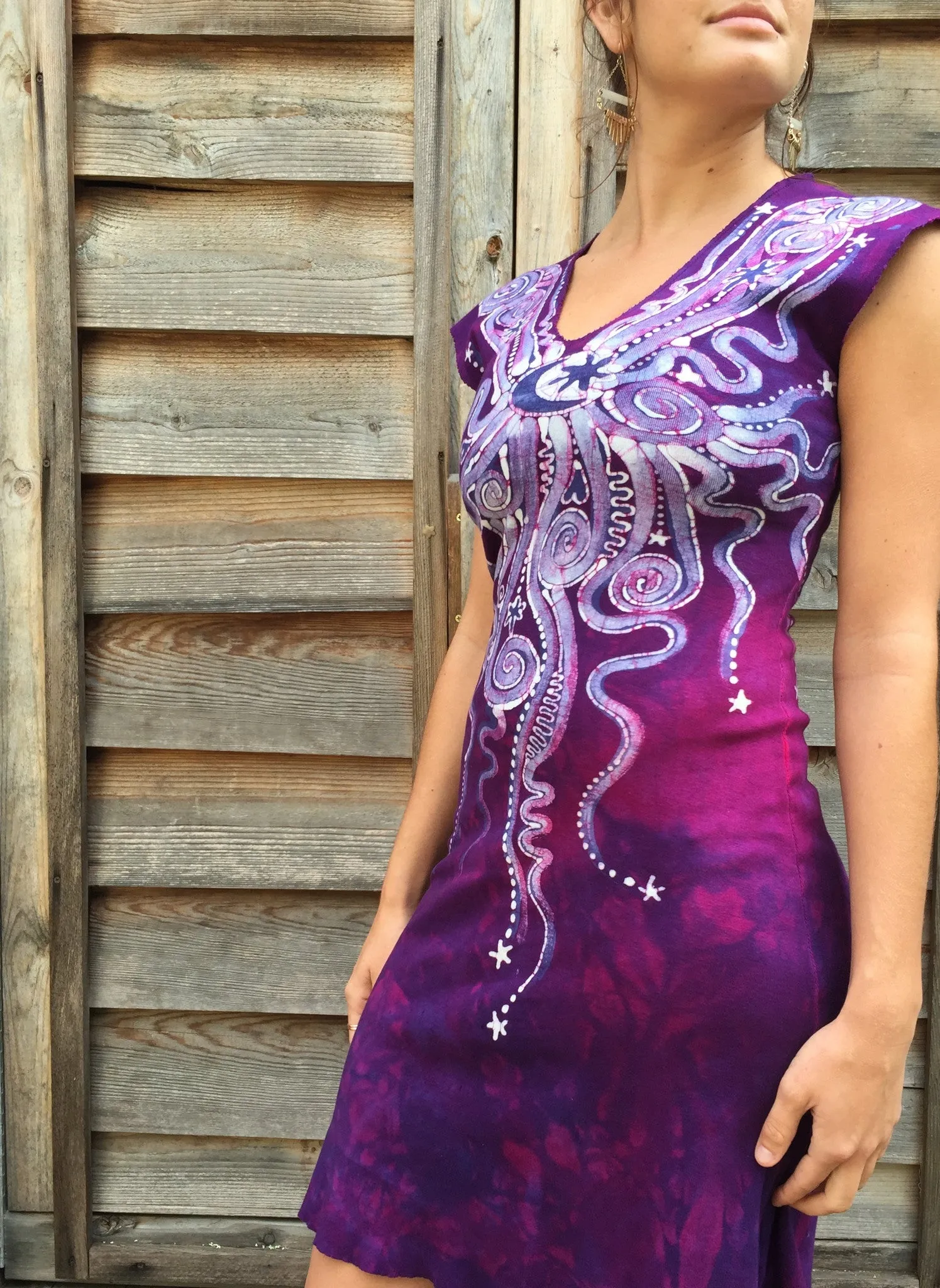 Magenta Moonburst Organic Cotton Batik Dress