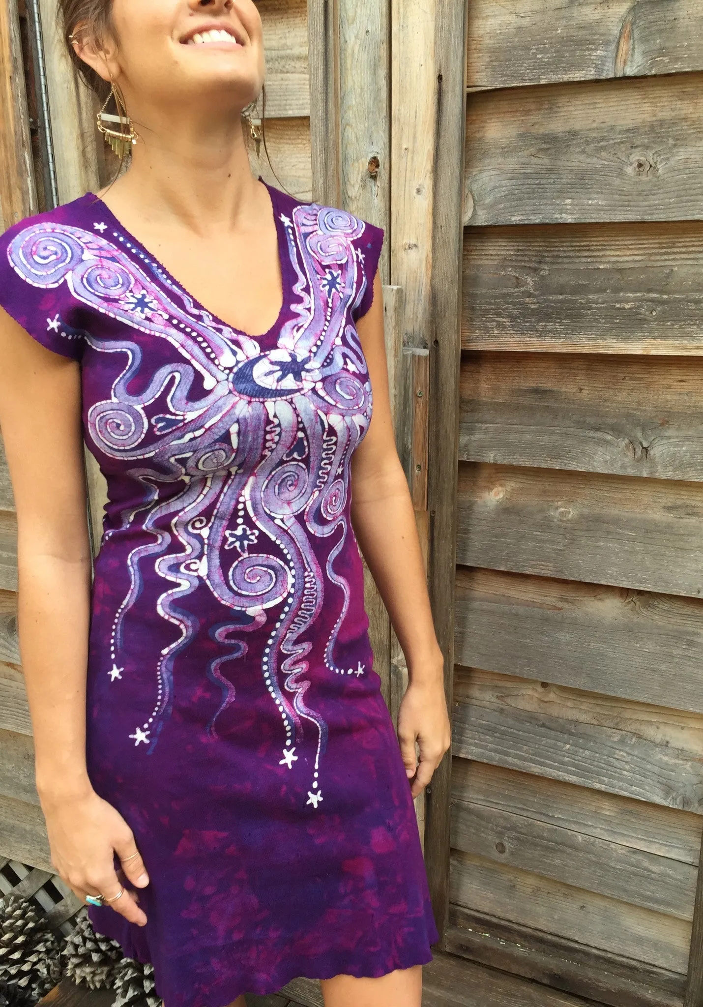 Magenta Moonburst Organic Cotton Batik Dress