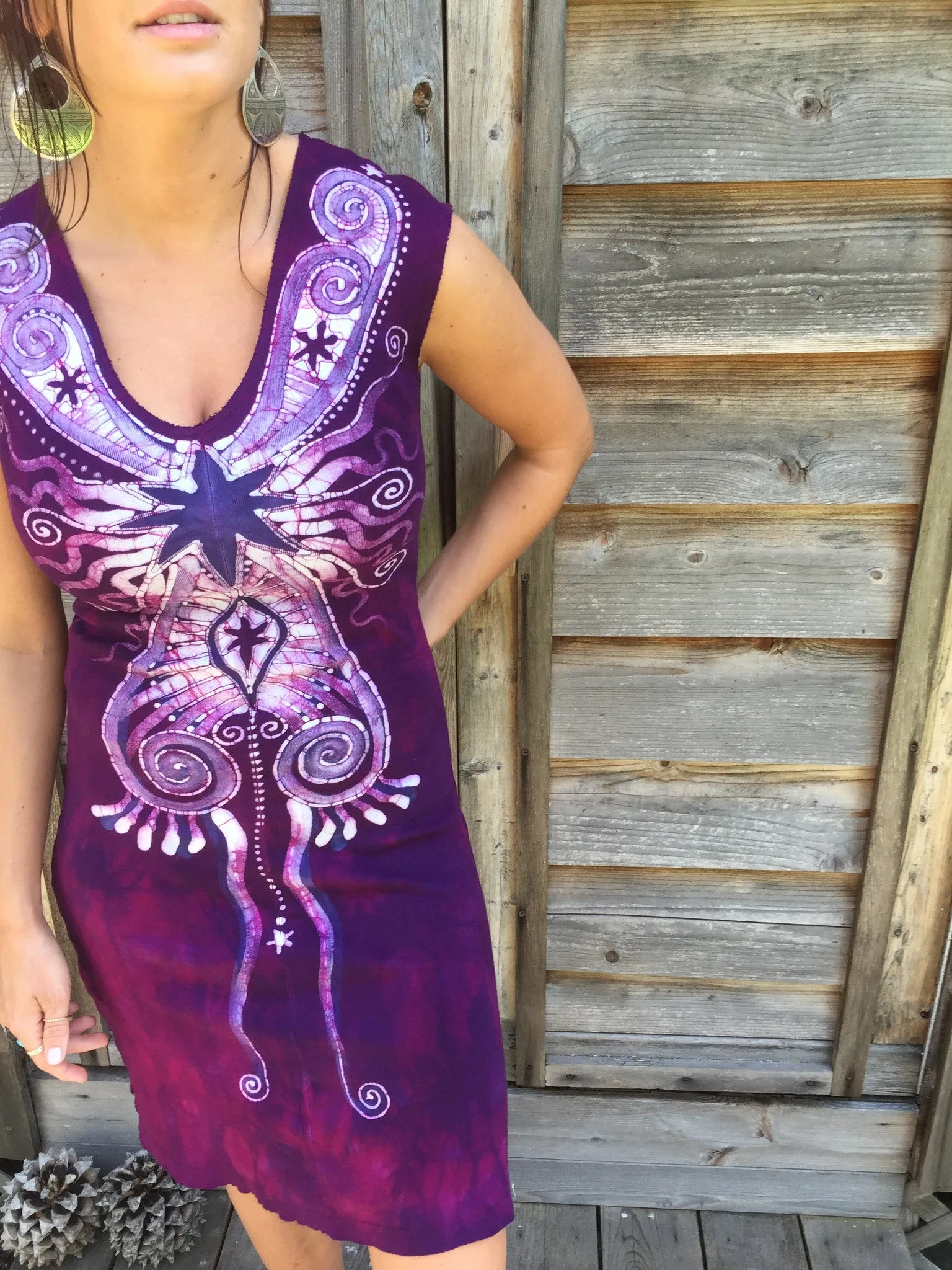 Magenta Star Seed Organic Cotton Batik Dress