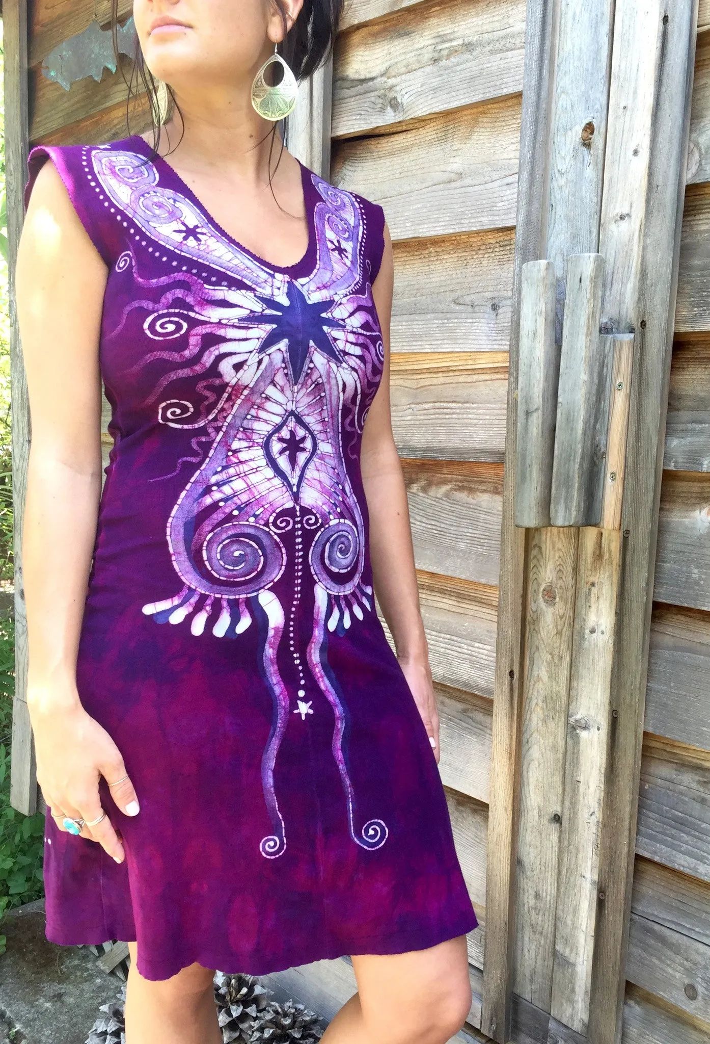 Magenta Star Seed Organic Cotton Batik Dress