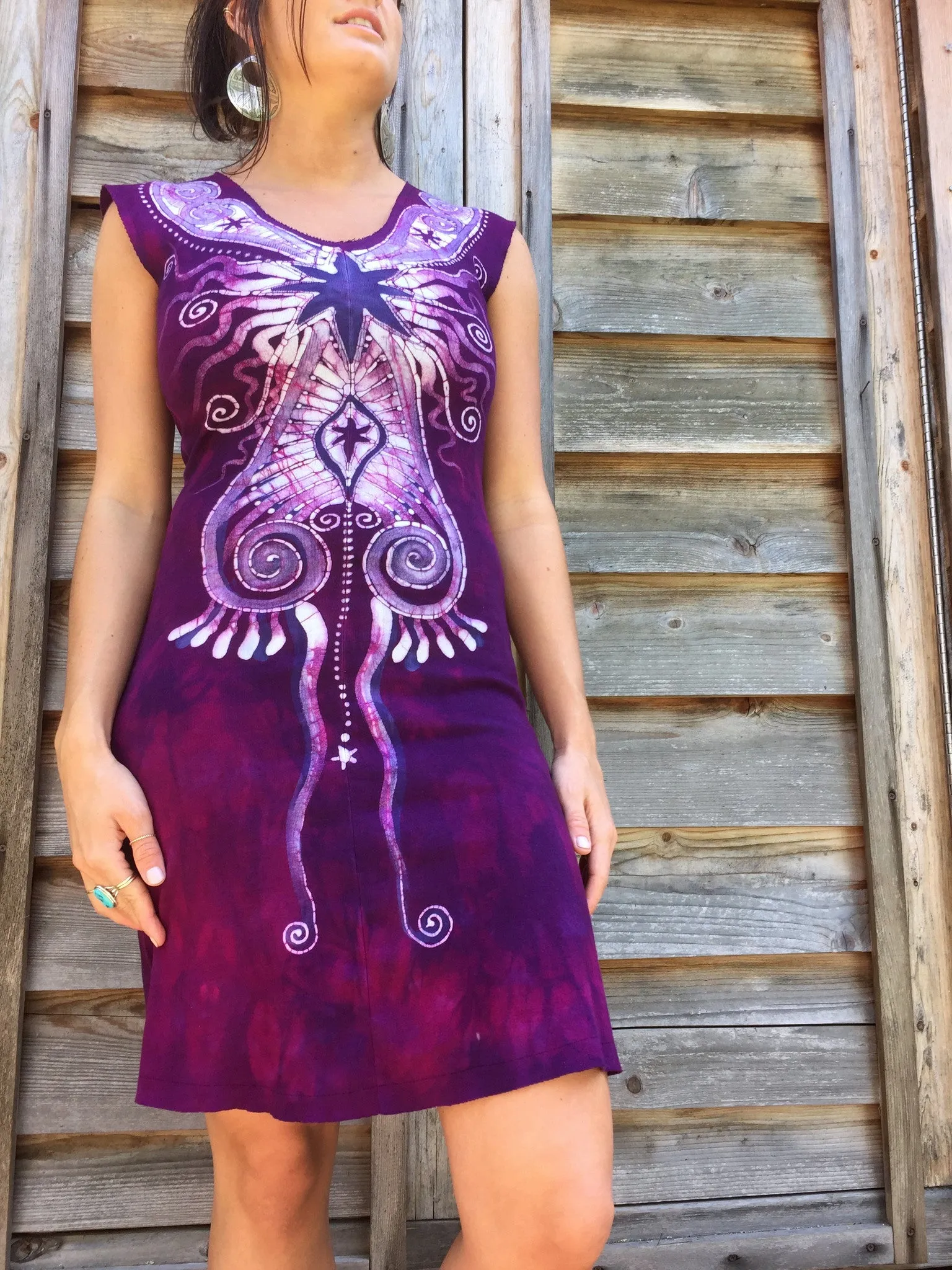 Magenta Star Seed Organic Cotton Batik Dress