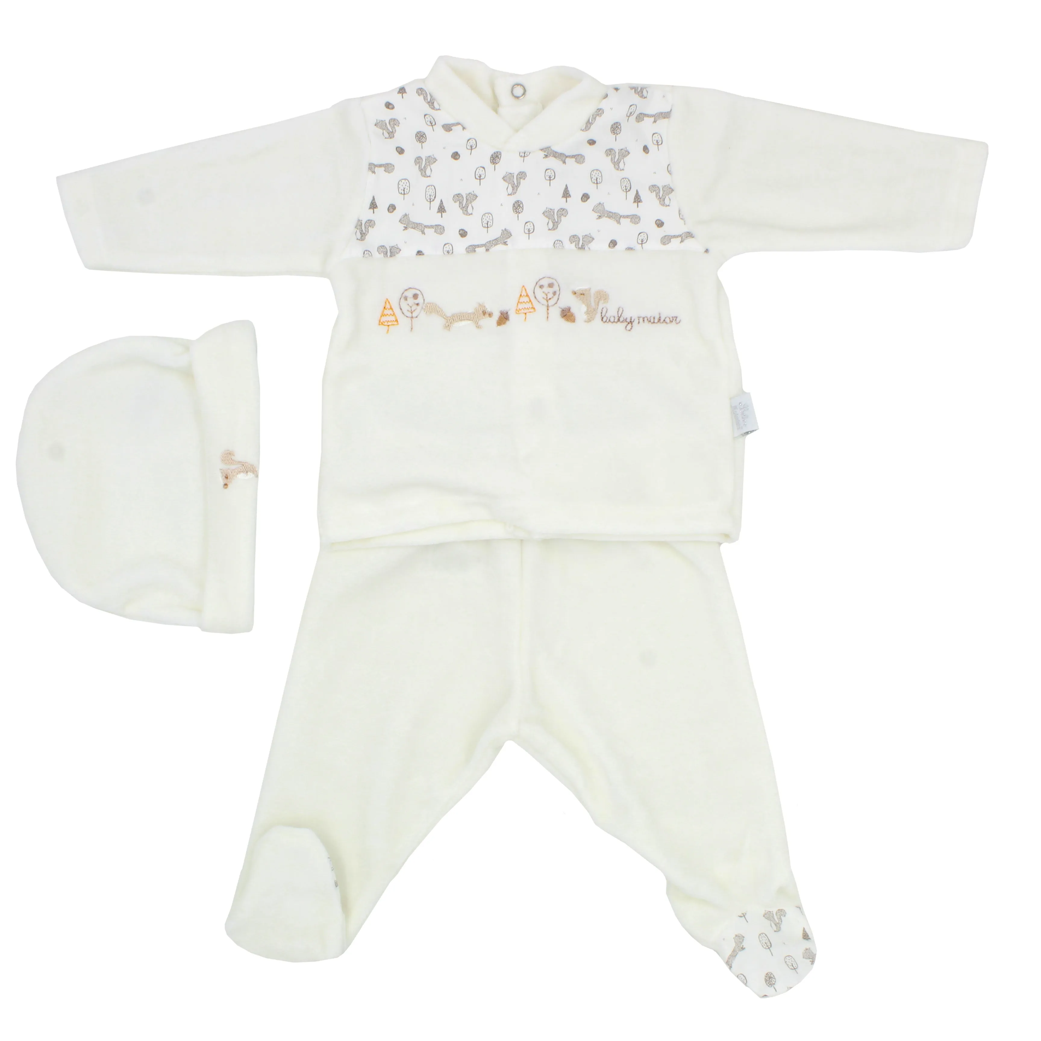 Maiorista Made in Portugal Beige Baby Shirt, Footed Pants and Beanie 3-Piece Outfit Set