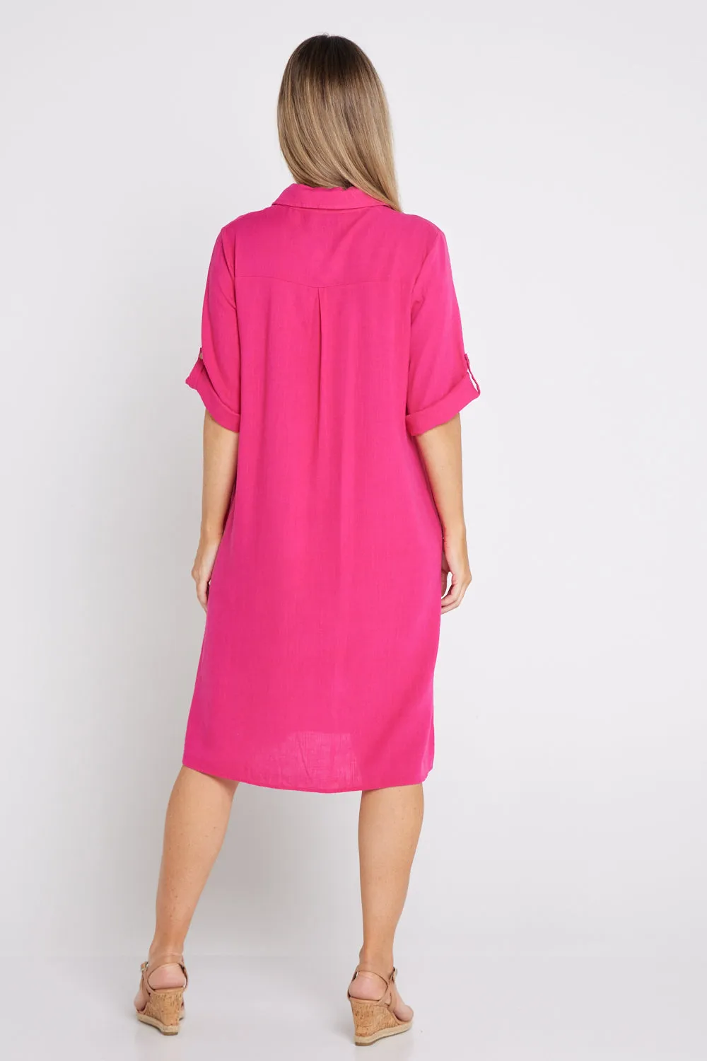 Maria Cotton & Linen Dress - Hot Pink