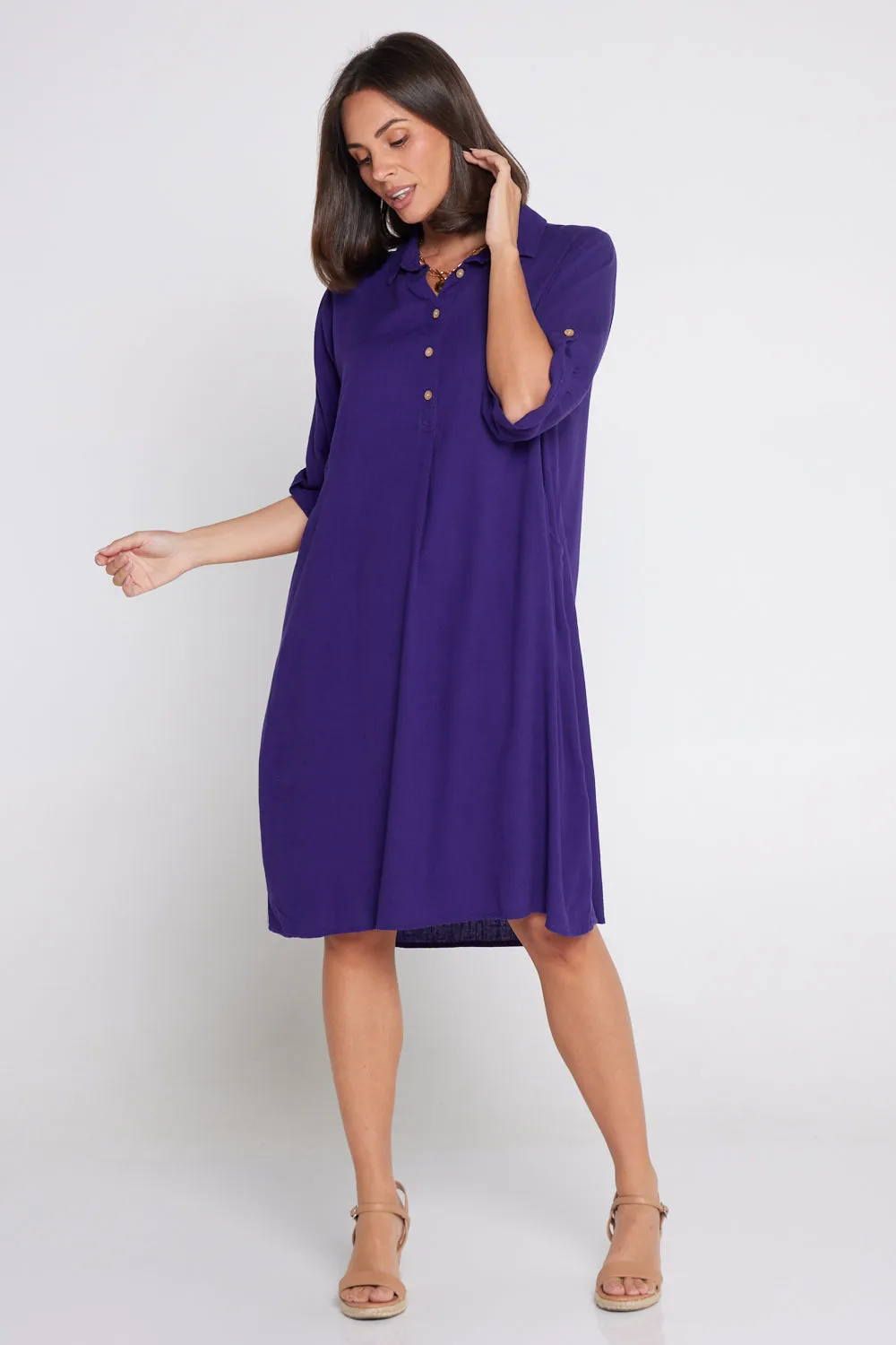 Maria Cotton & Linen Dress - Purple