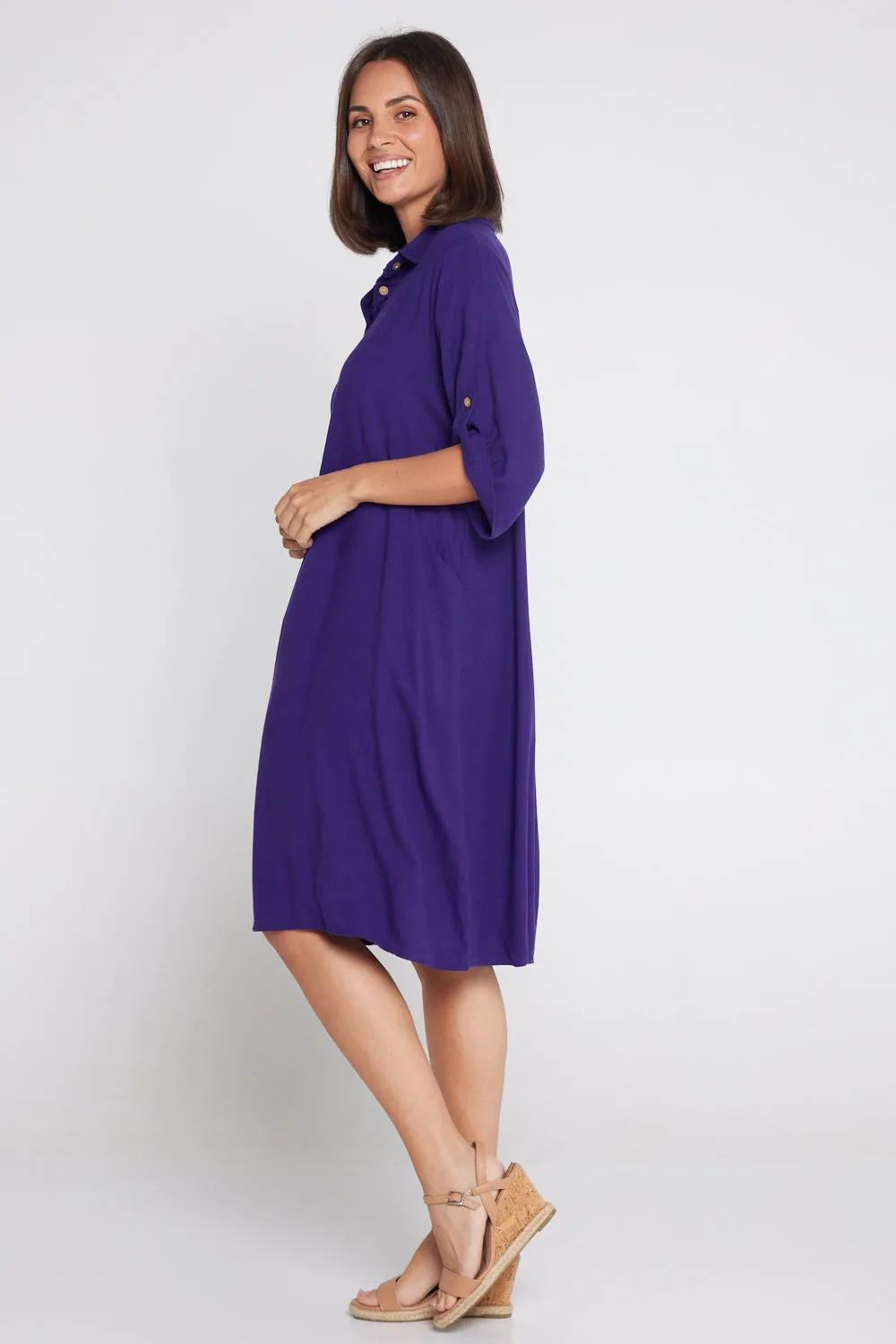 Maria Cotton & Linen Dress - Purple