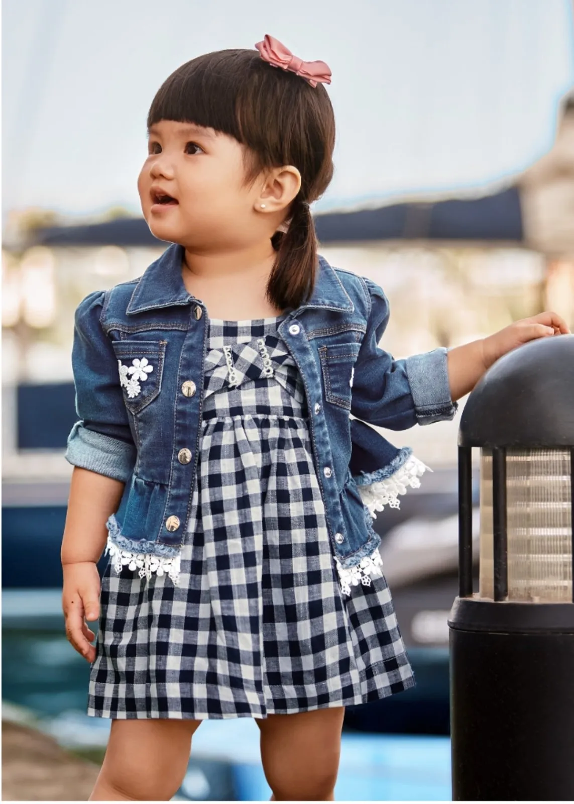 Mayoral Baby & Toddler Girls Navy and White Checked Dress