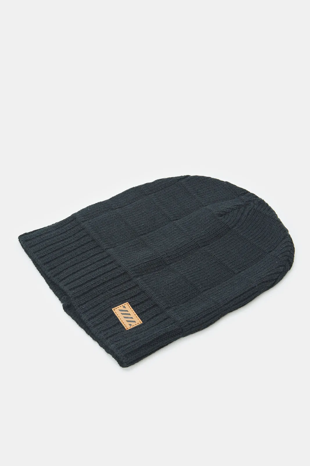 Men Beige And Navy Knitted Cap Set (Pack of 2)