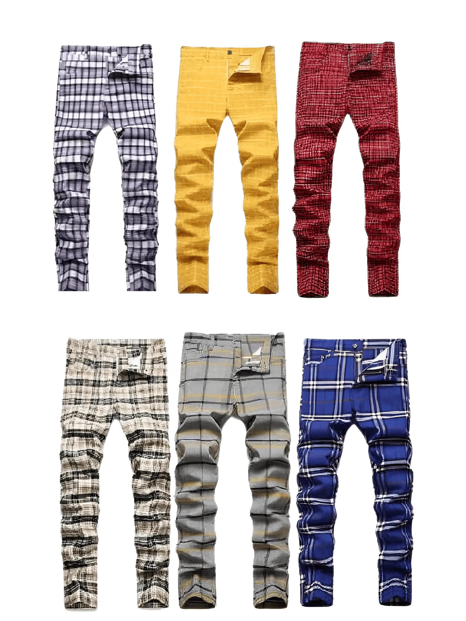 Men's Casual Plaid Pants High Stretch Straight Leg Trousers Slim Fit