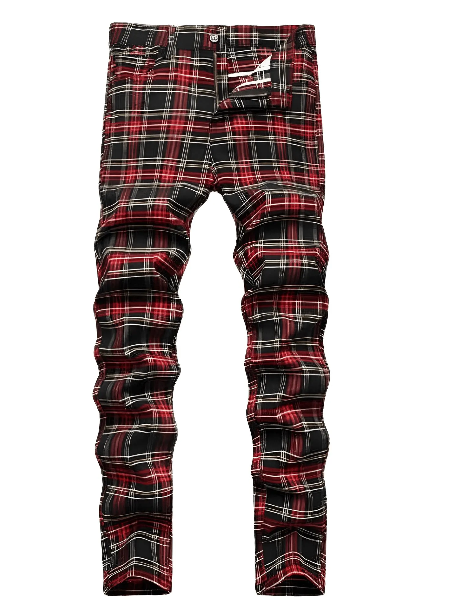 Men's Casual Plaid Pants High Stretch Straight Leg Trousers Slim Fit