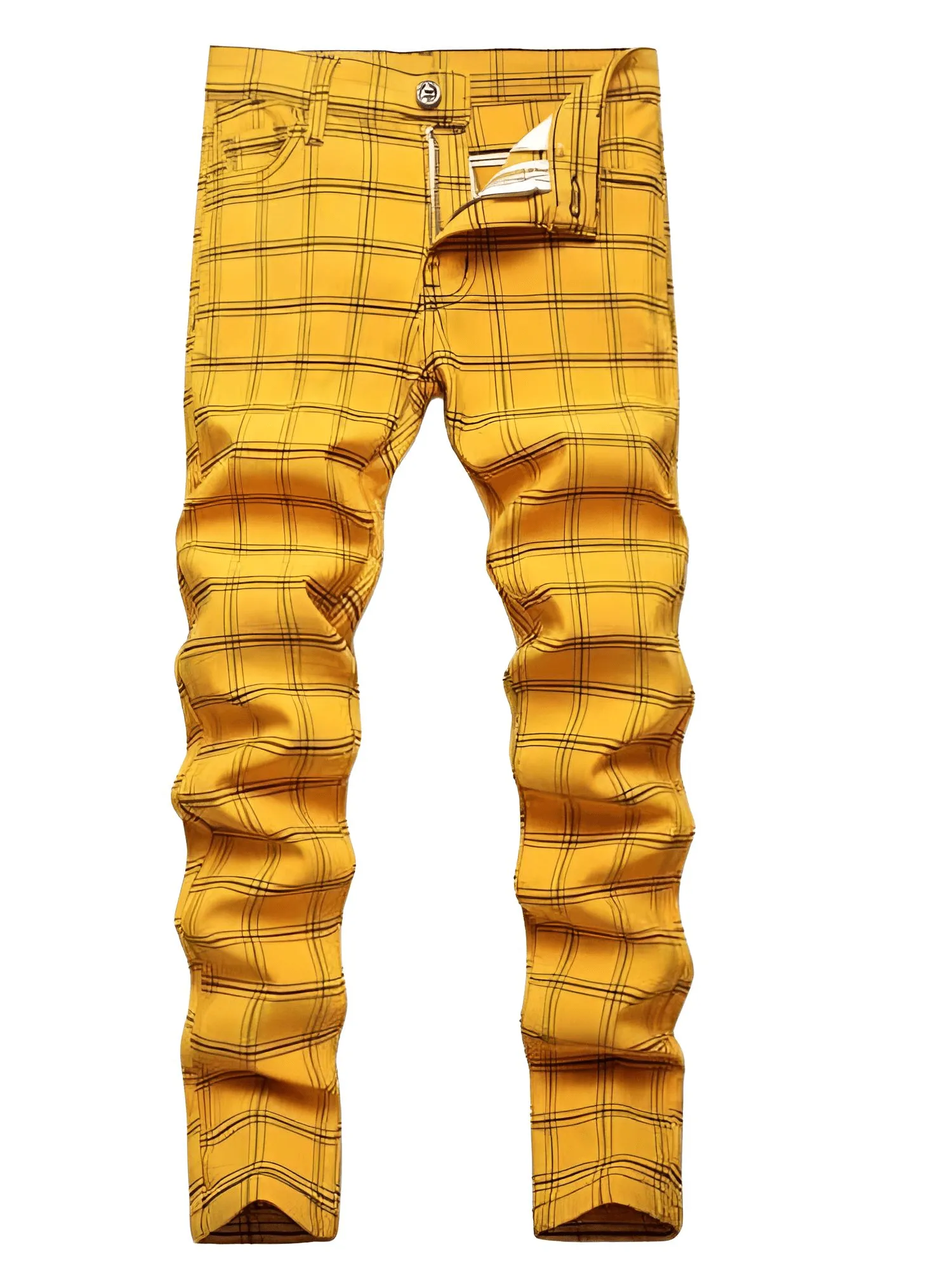 Men's Casual Plaid Pants High Stretch Straight Leg Trousers Slim Fit