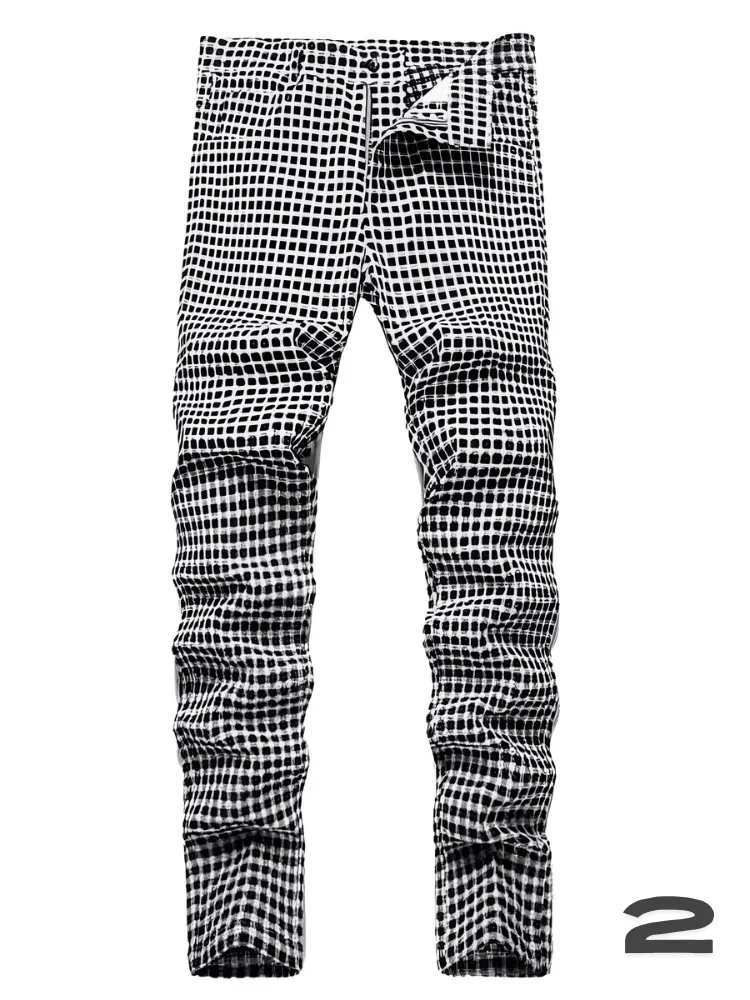 Men's Casual Plaid Pants High Stretch Straight Leg Trousers Slim Fit