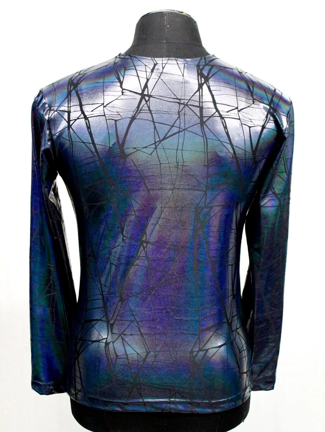 MEN'S LONG SLEEVE TEE - CRACKED HOLOGRAM FABRIC - BLUE/BLACK