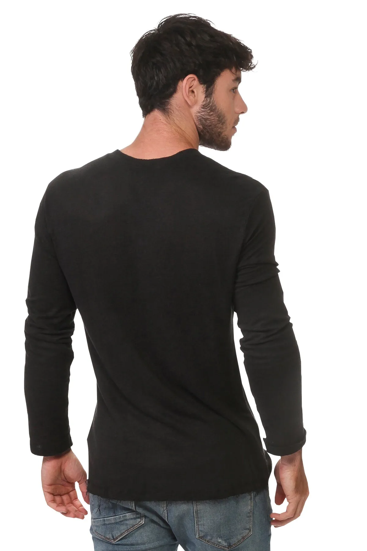 Men’s Long Sleeves Linen Crew Neck Tee