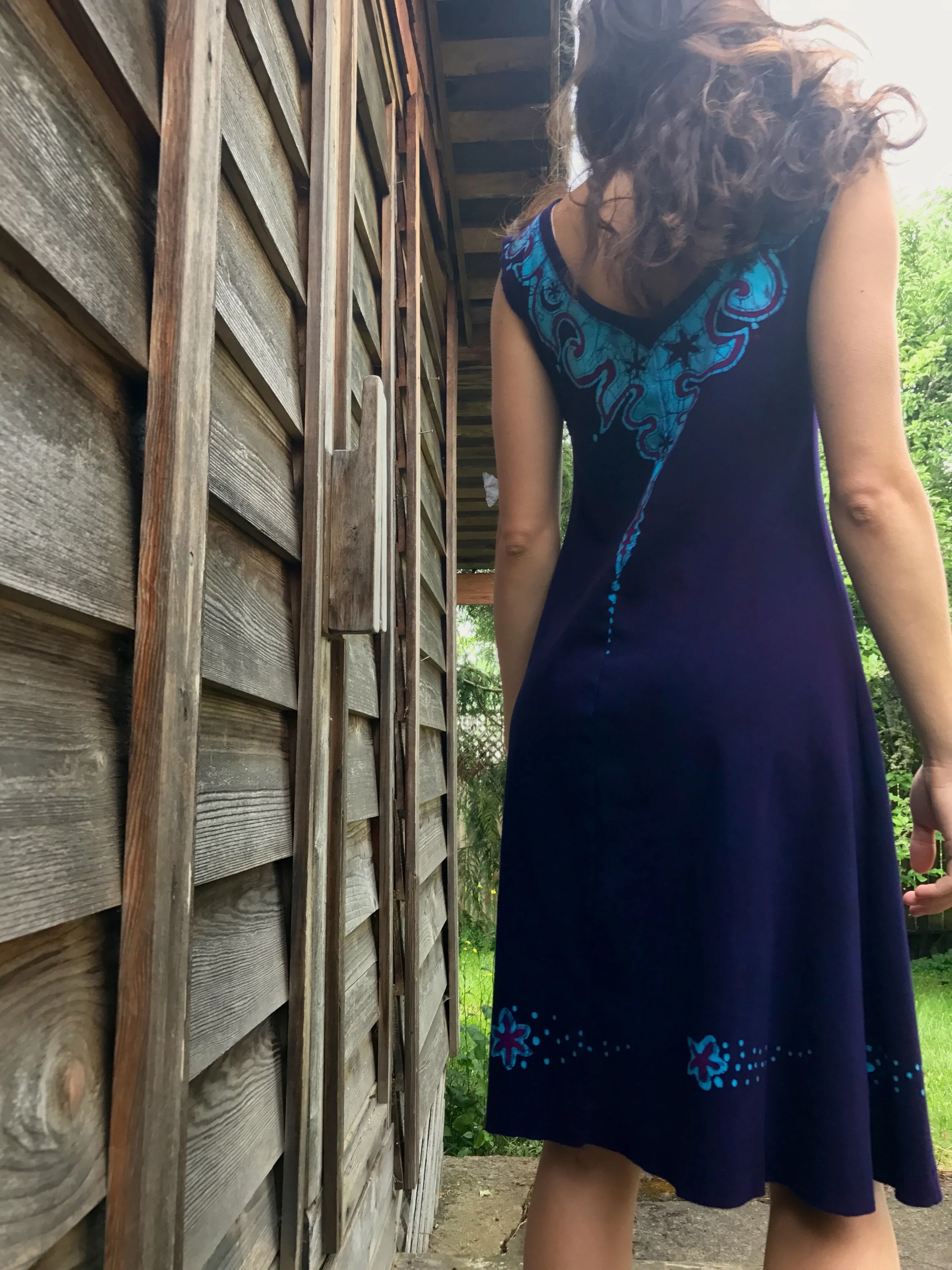 Midnight Artist in Purple and Blue Organic Cotton Batikwalla Dress - Size Medium