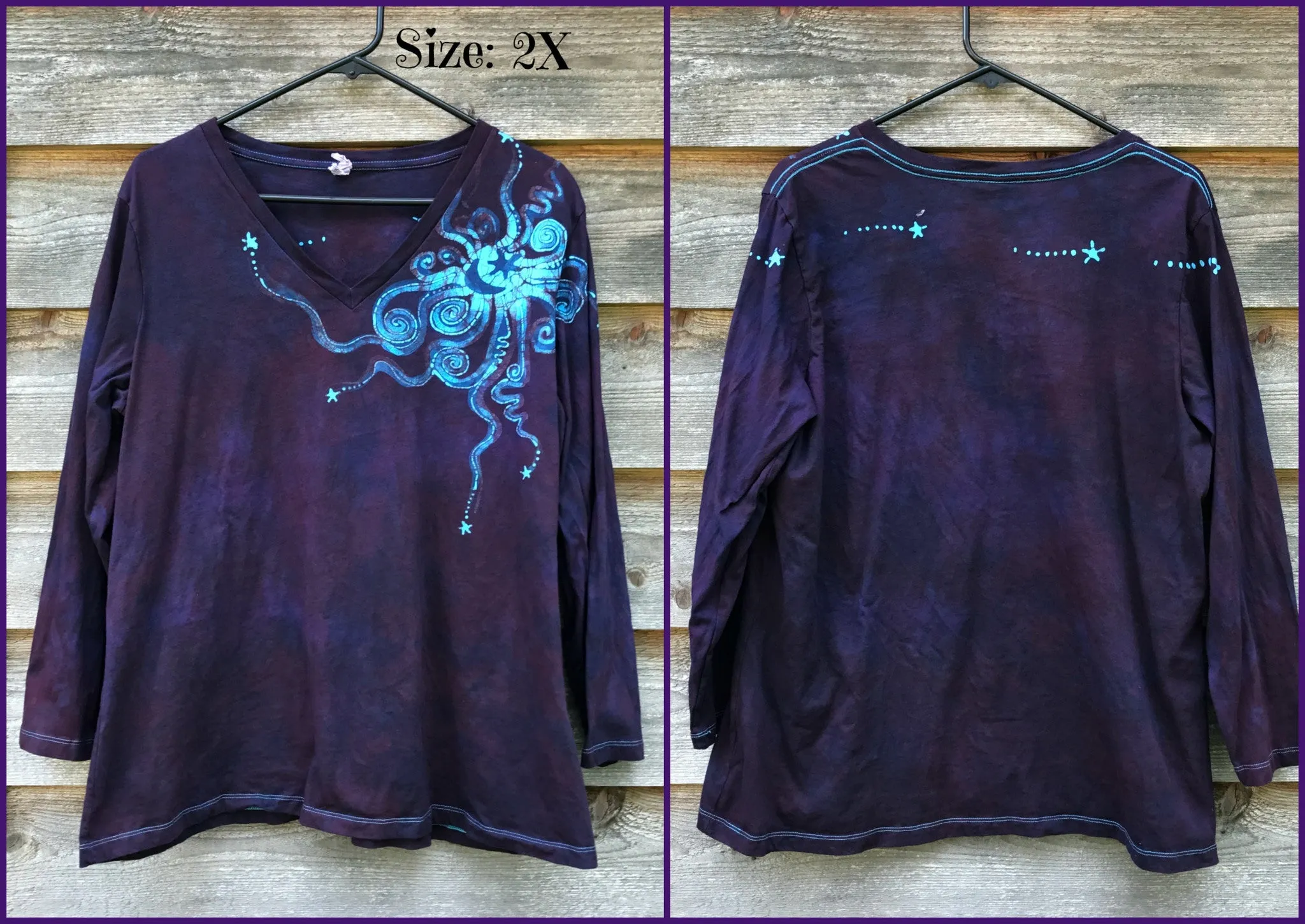 Midnight Blue and Purple Moon Star Batik - 3/4 Sleeve Top