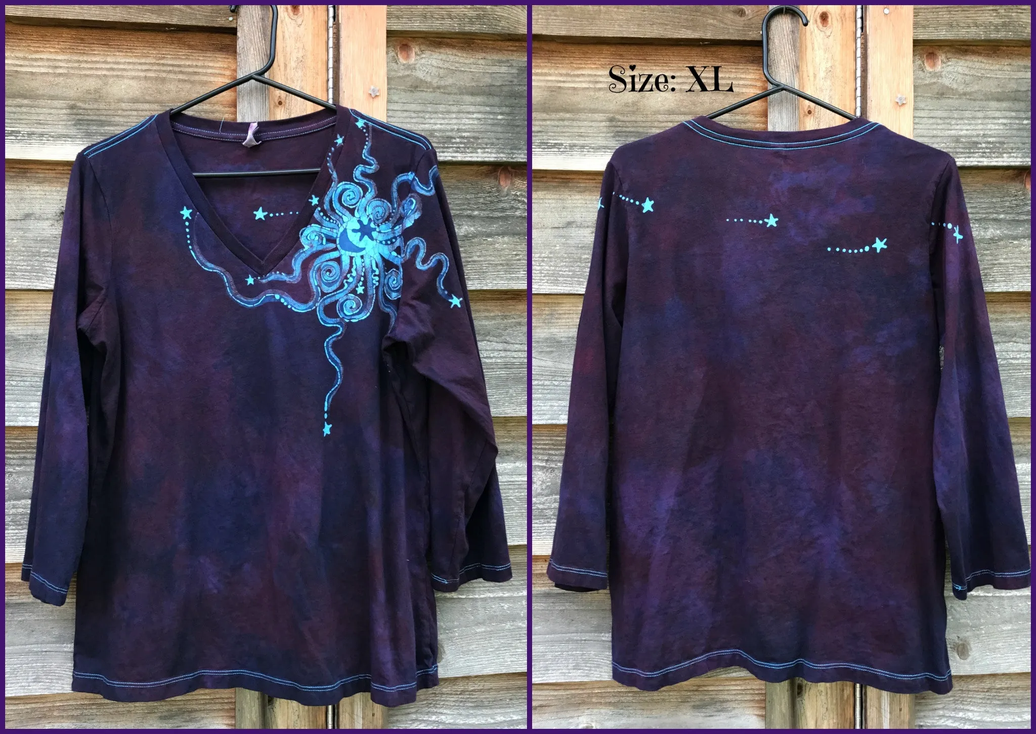 Midnight Blue and Purple Moon Star Batik - 3/4 Sleeve Top