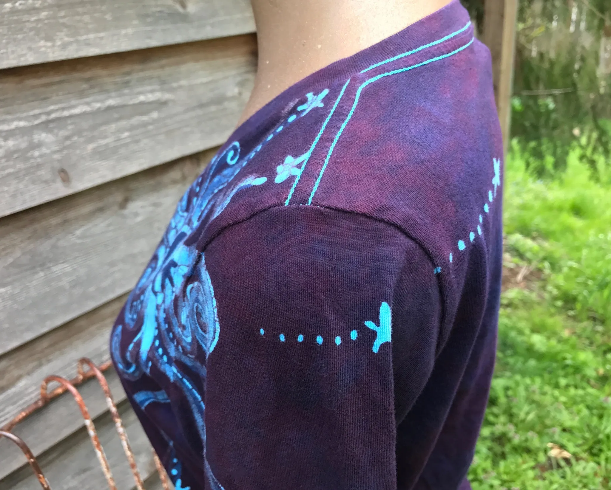 Midnight Blue and Purple Moon Star Batik - 3/4 Sleeve Top