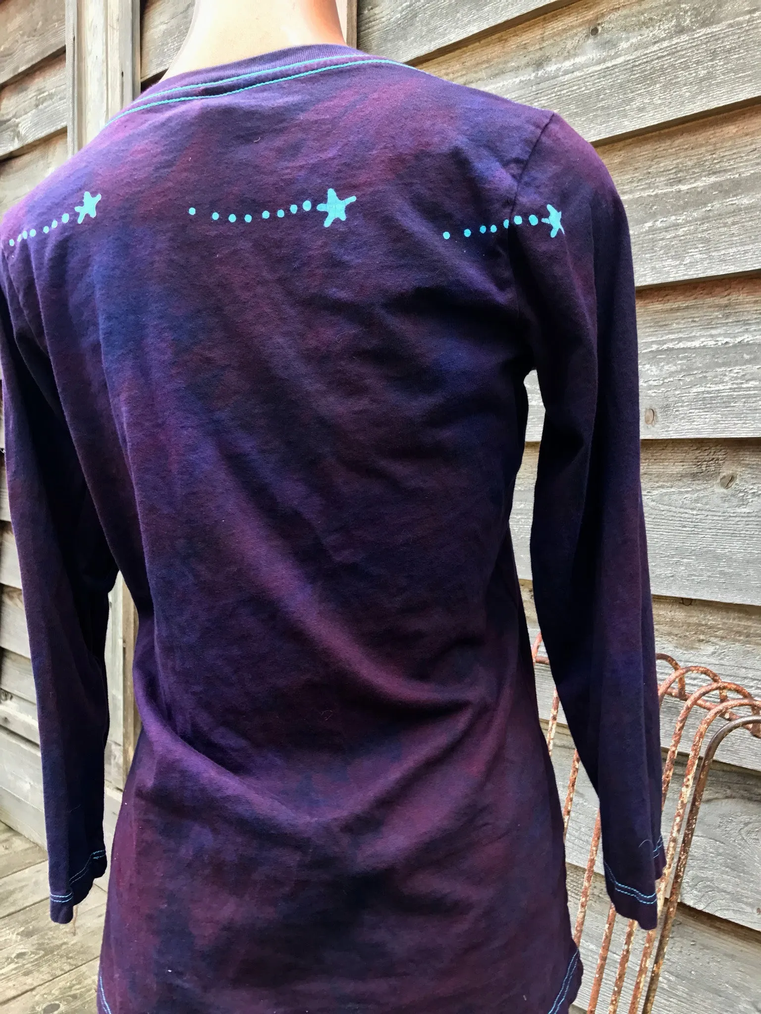 Midnight Blue and Purple Moon Star Batik - 3/4 Sleeve Top