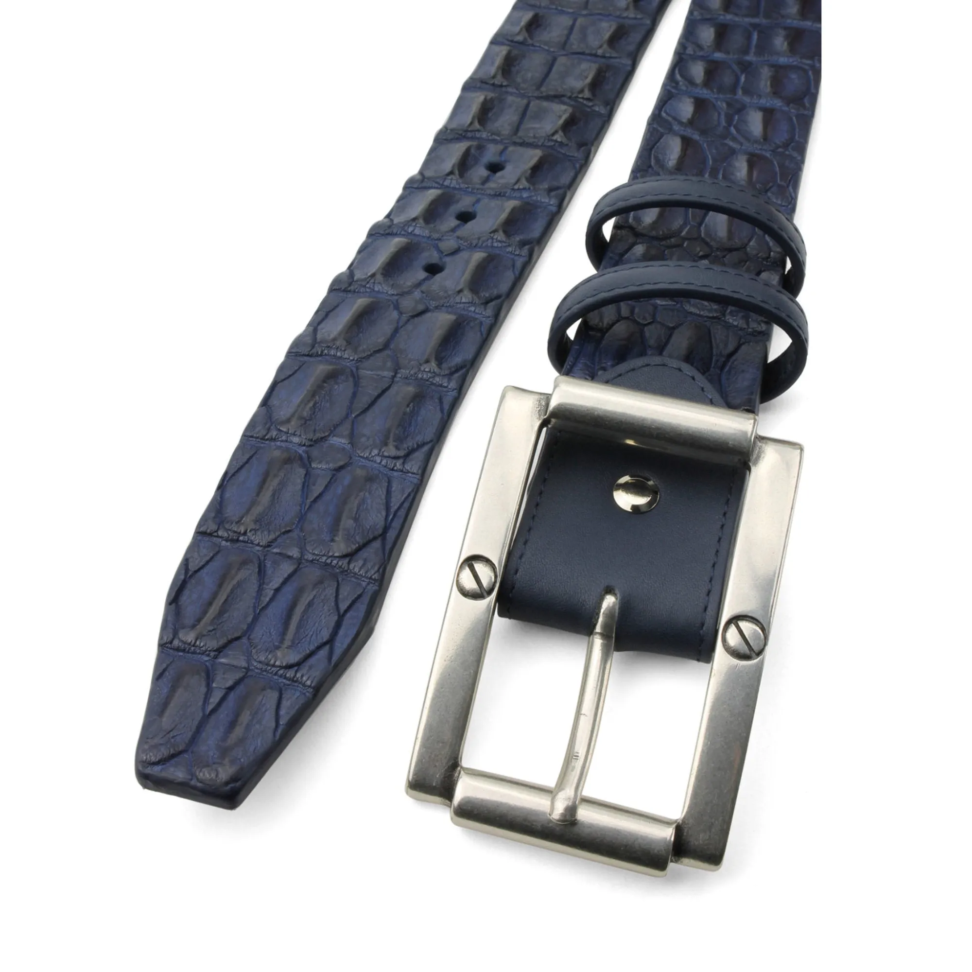 Midnight Blue Porosus Crocodile Back Belt