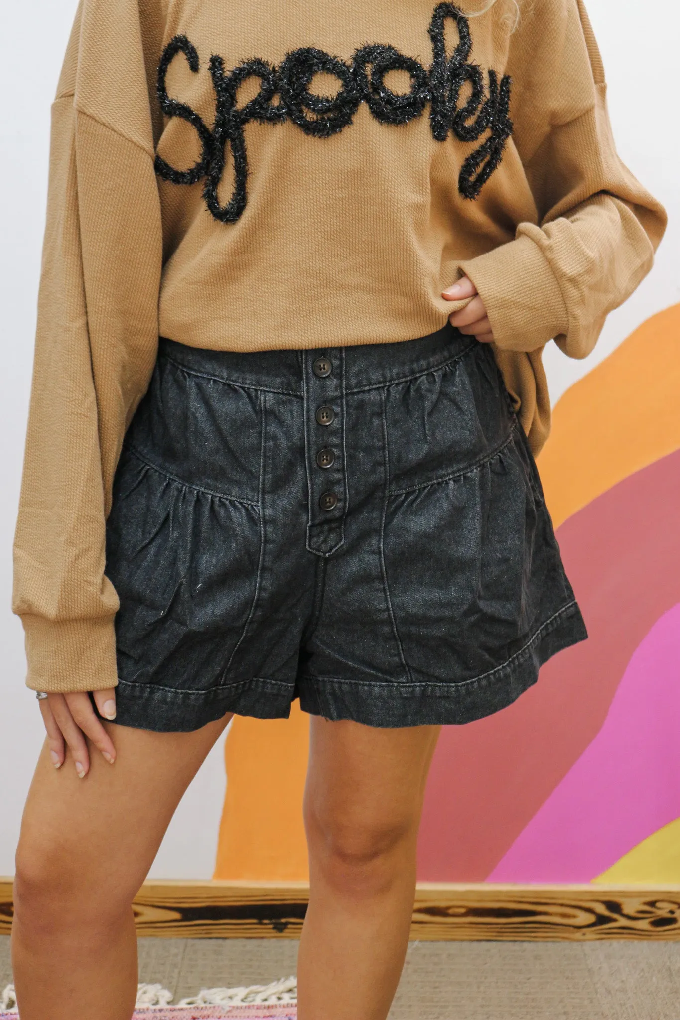 Moment In Time Black Denim Skort