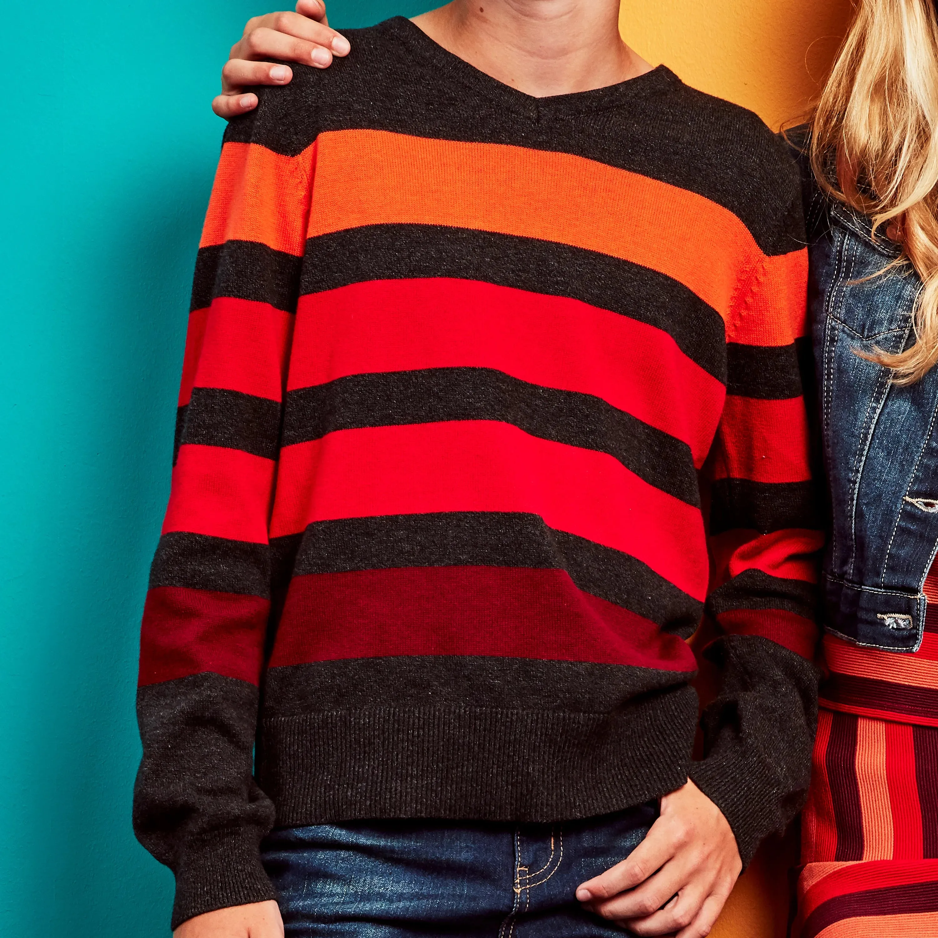 Multi Stripe V-neck Sweater