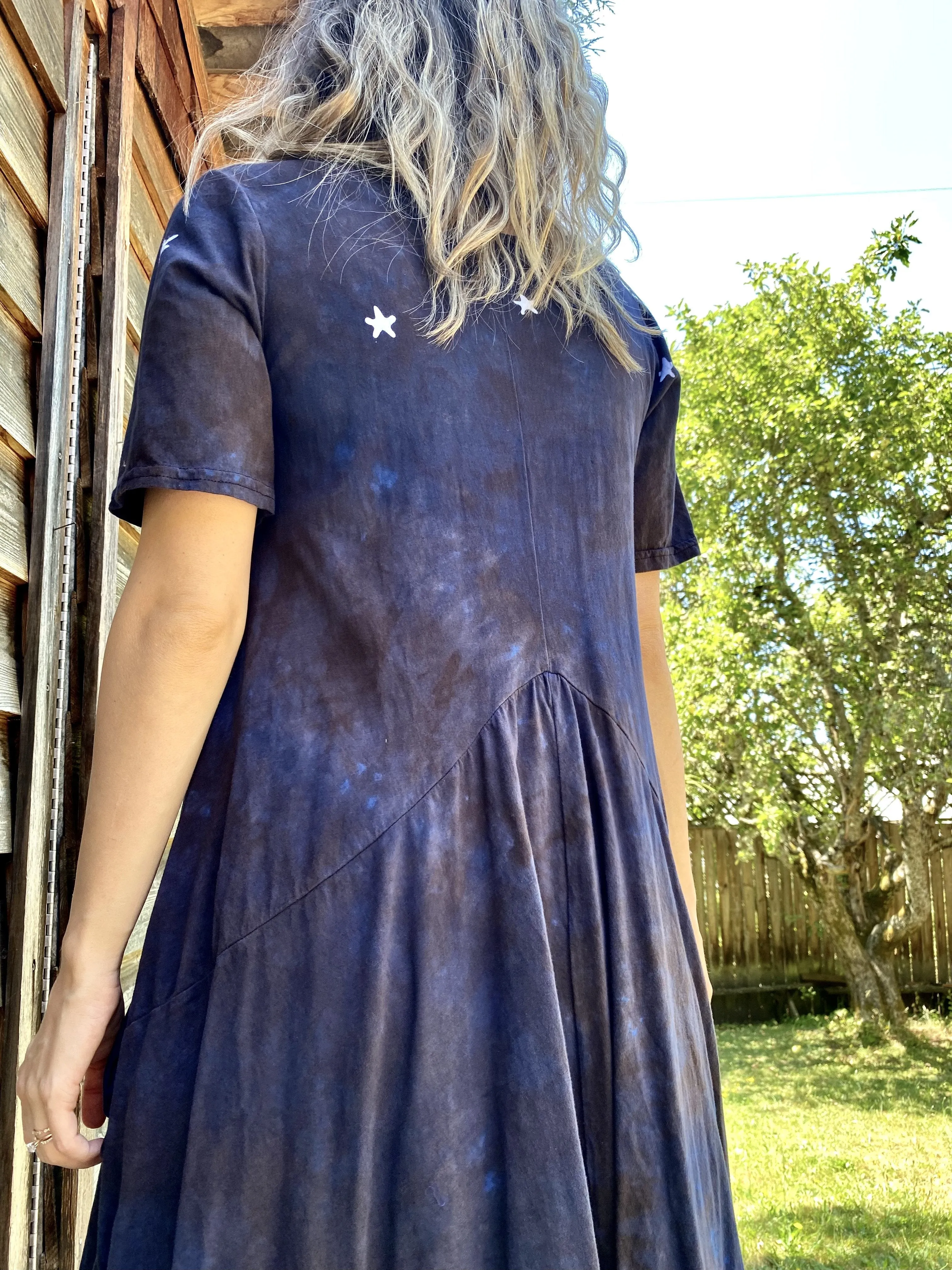 Mystic Woodland Hand Painted Short Sleeve Dress With Pockets - Size XL