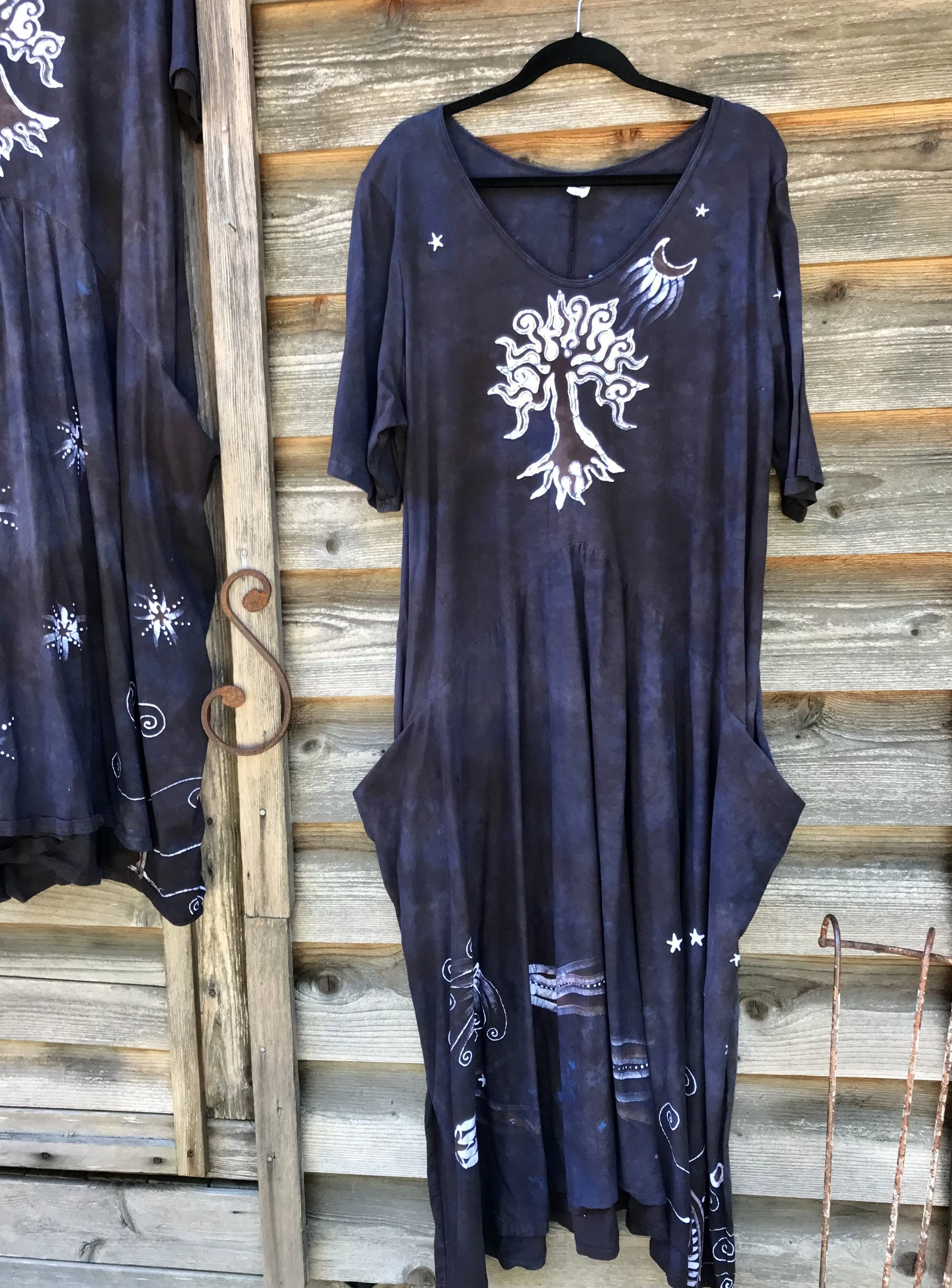 Mystic Woodland Hand Painted Short Sleeve Dress With Pockets - Size XL