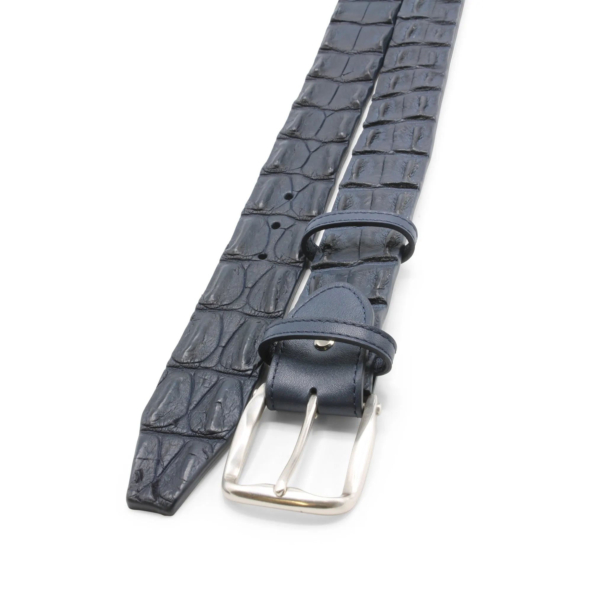 Navy Blue Porosus Crocodile Prong Belt