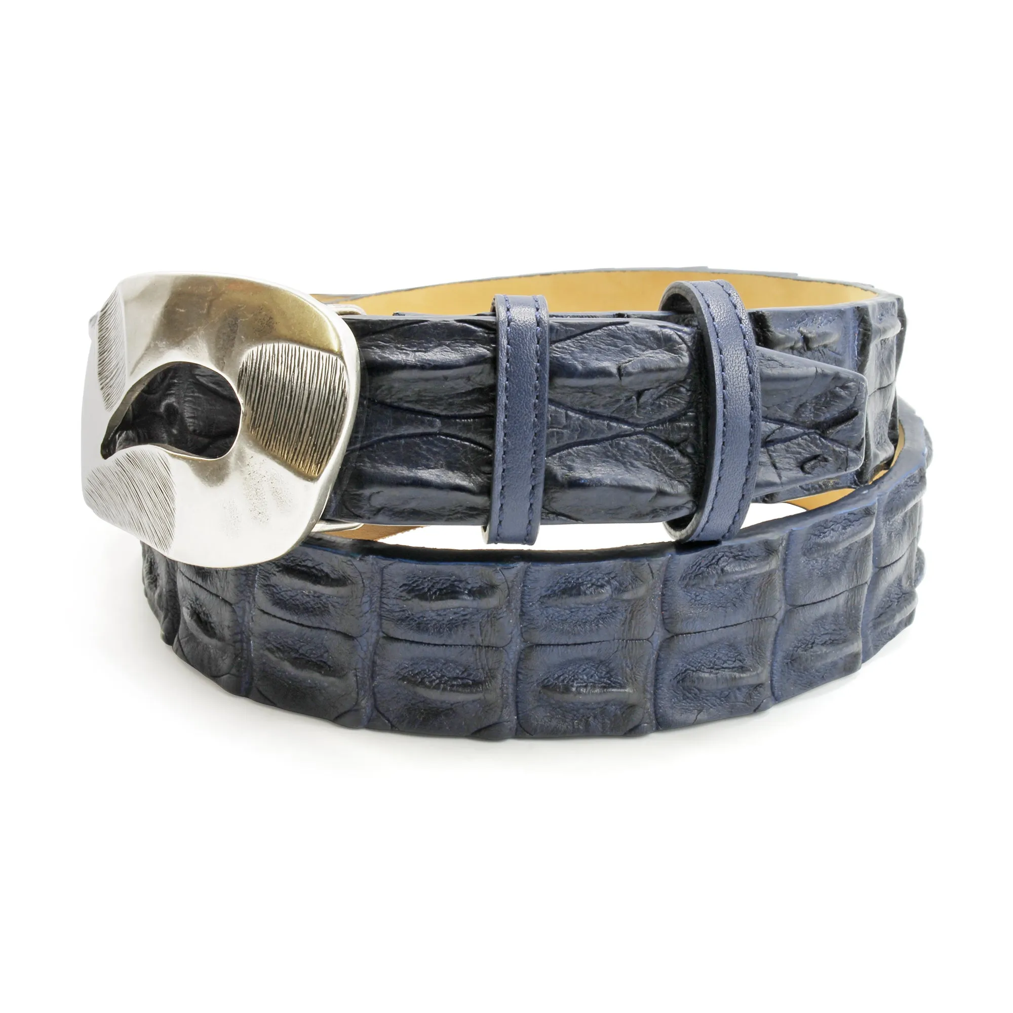 Navy Blue Porosus Crocodile Sculptural Belt