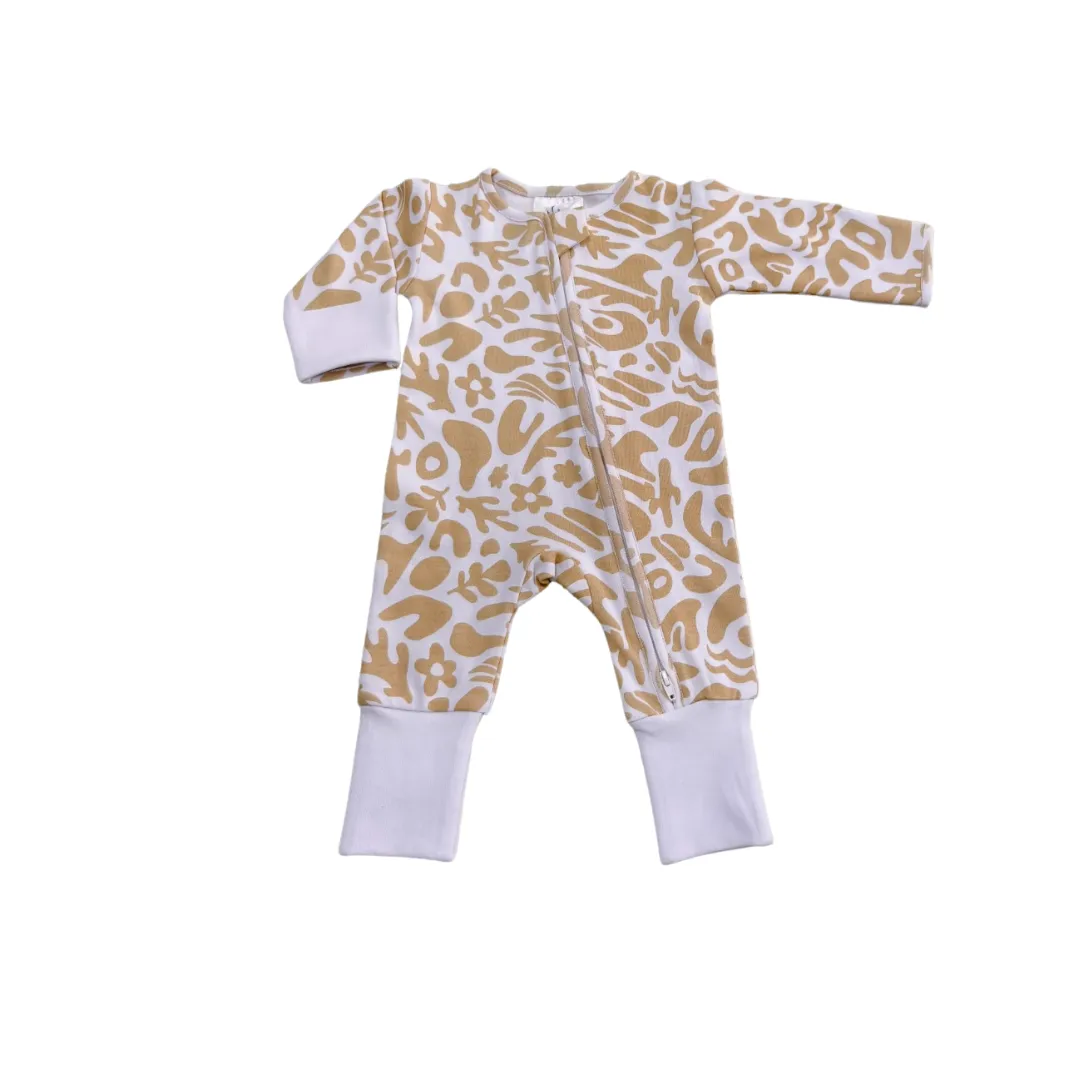 NEW Long Zippy Romper - Beige Swirl