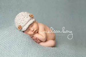 Oatmeal Tweed Newborn Newsboy Hat