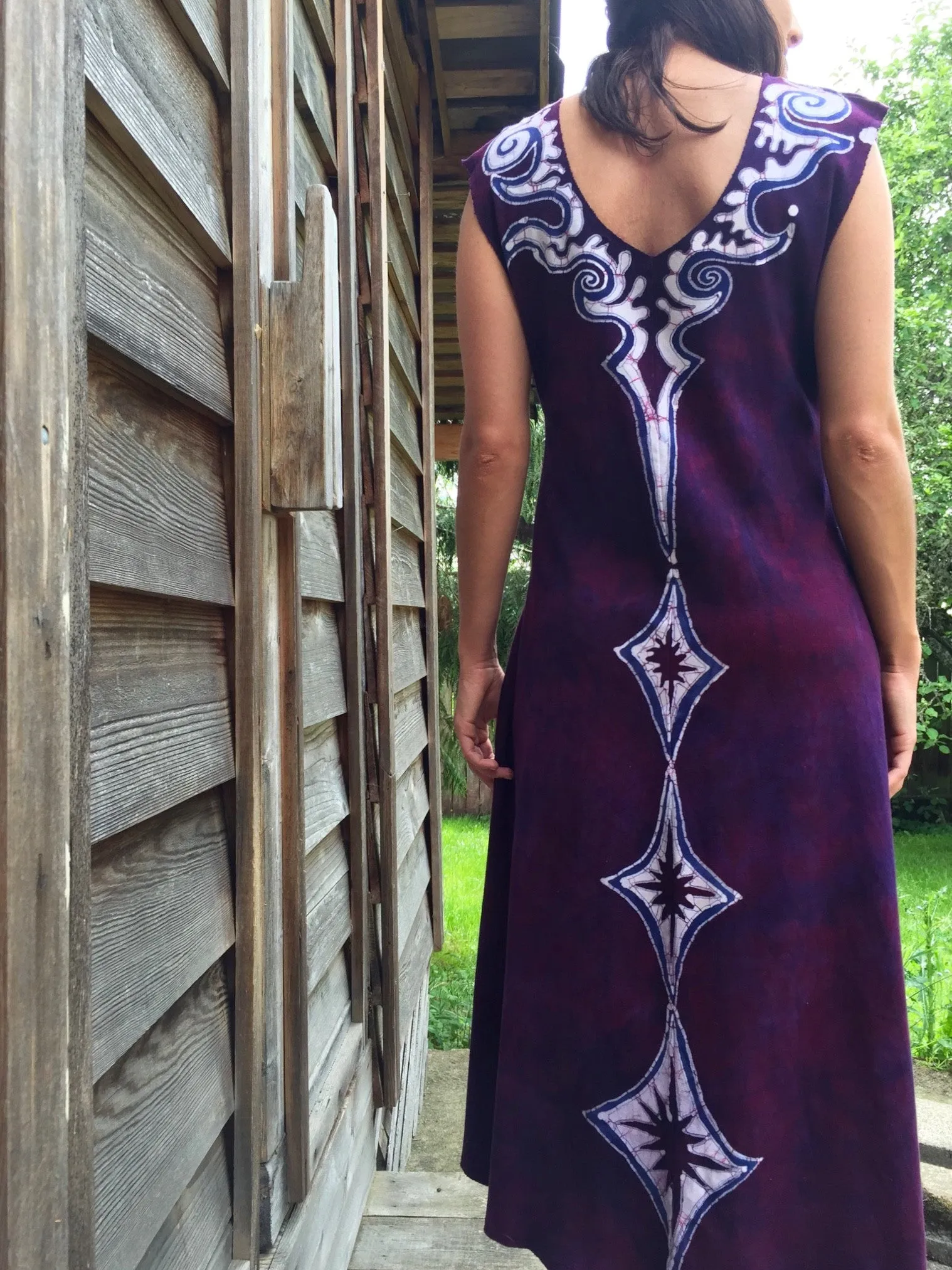 Octopus Tattoo in Deep Maroon Organic Cotton Batik Dress