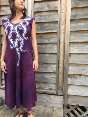 Octopus Tattoo in Deep Maroon Organic Cotton Batik Dress