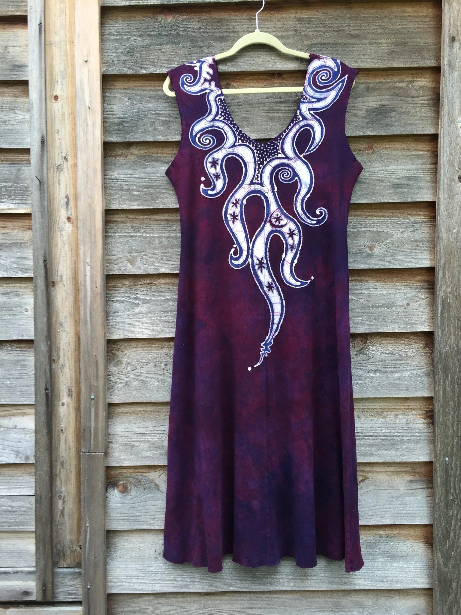 Octopus Tattoo in Deep Maroon Organic Cotton Batik Dress