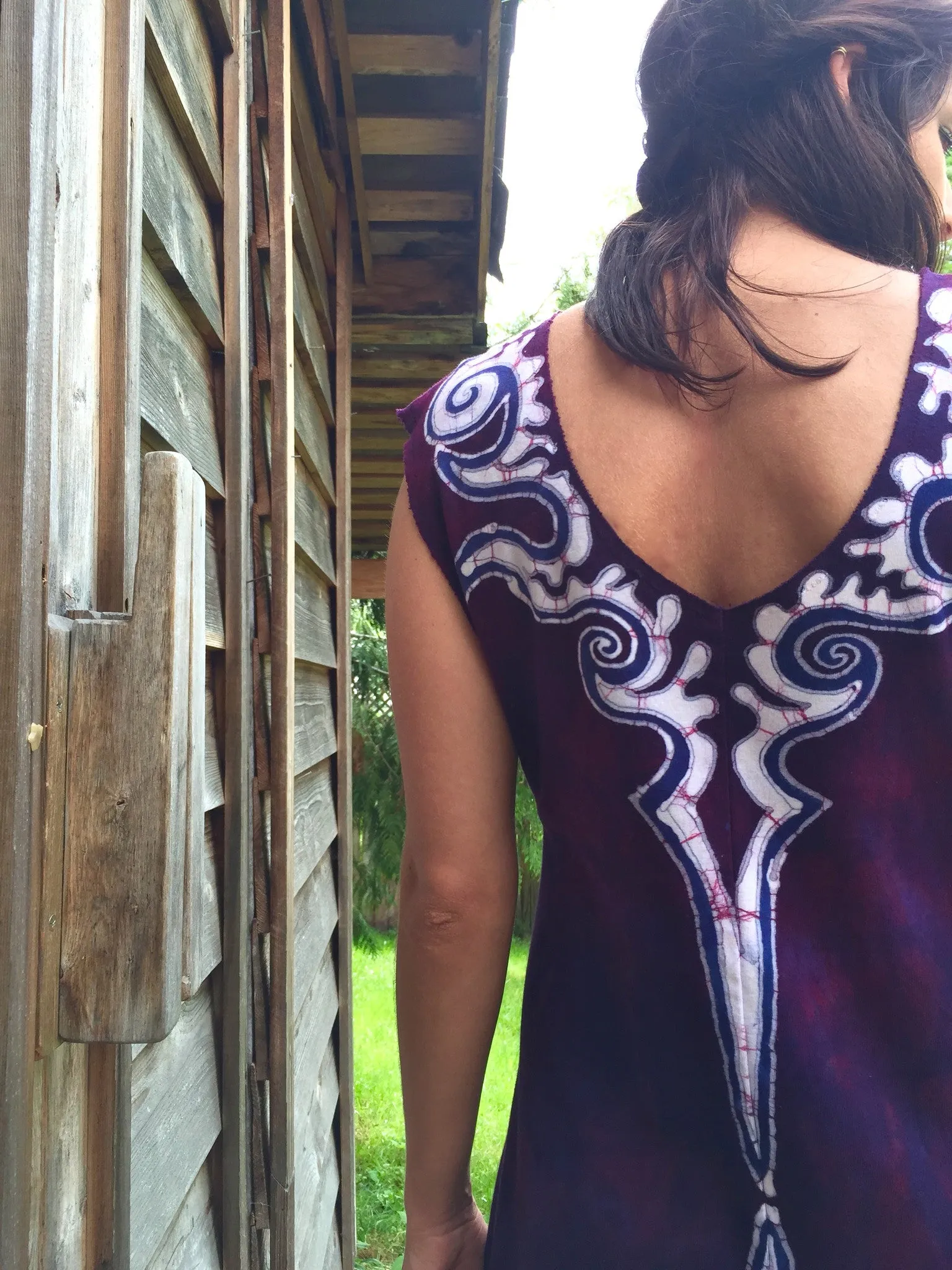 Octopus Tattoo in Deep Maroon Organic Cotton Batik Dress