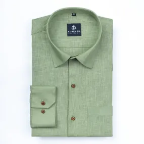 Olive Green Color Linen Formal Shirts For Men