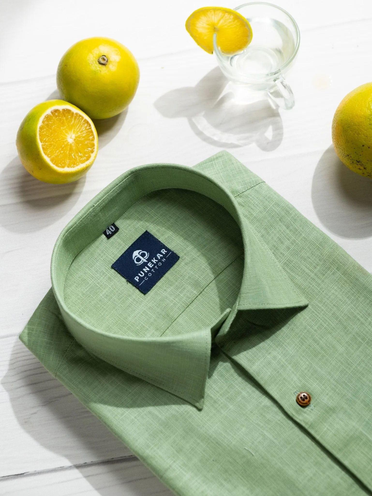 Olive Green Color Linen Formal Shirts For Men