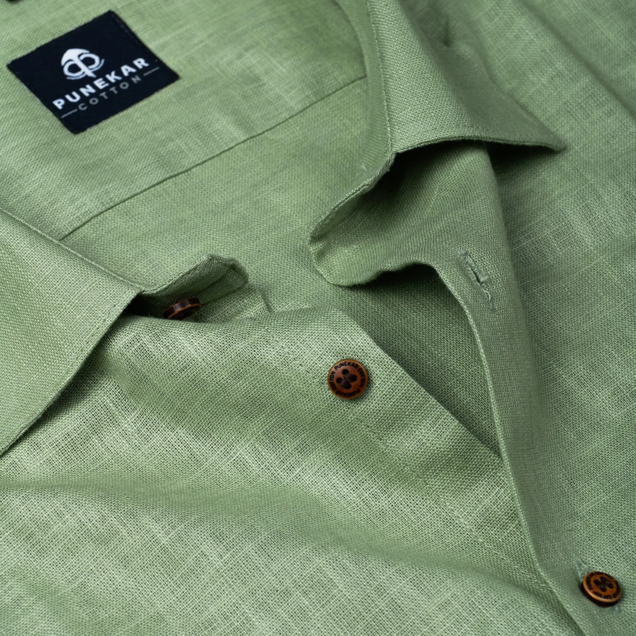 Olive Green Color Linen Formal Shirts For Men