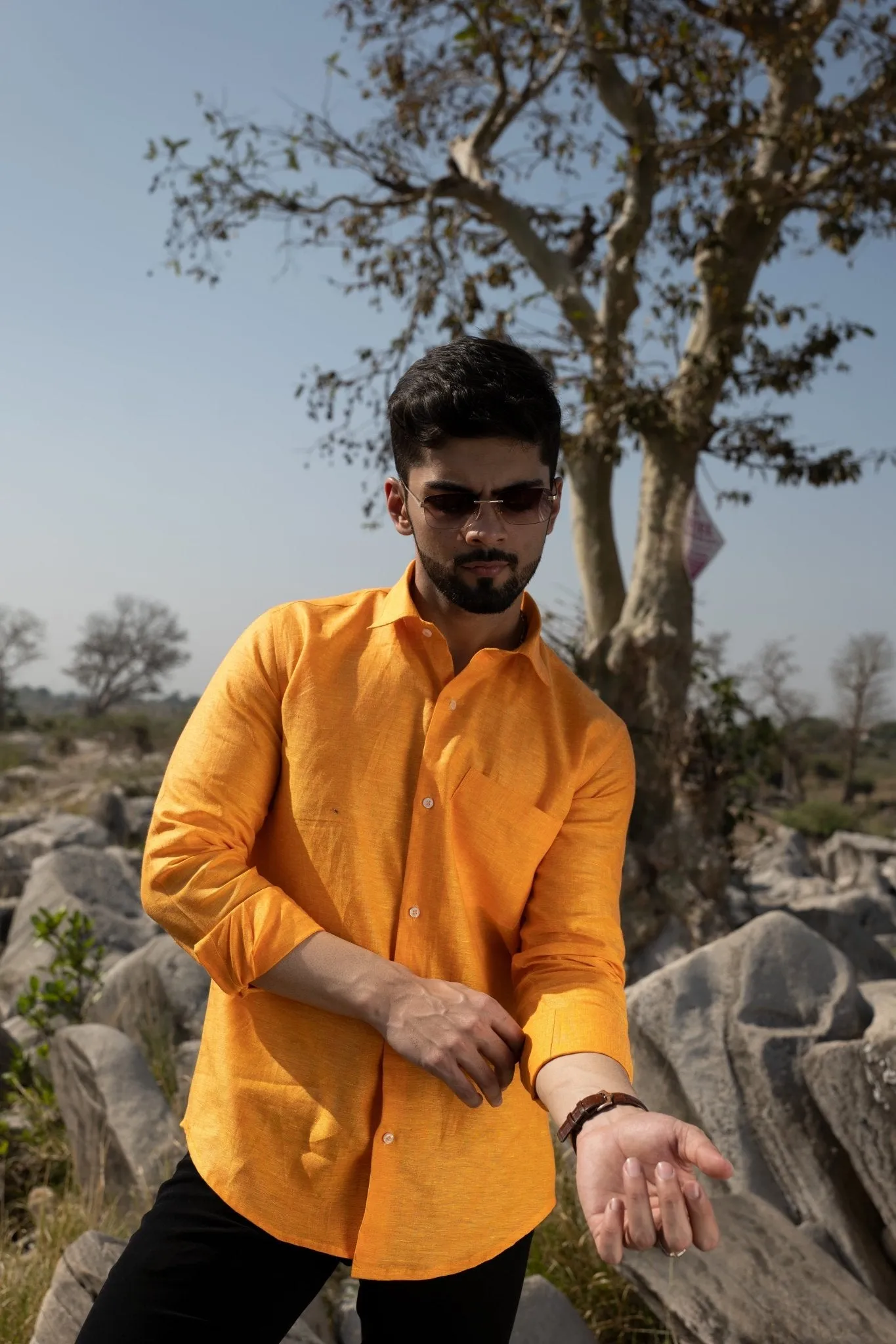 Orange Color Prime Linen Shirt For Men