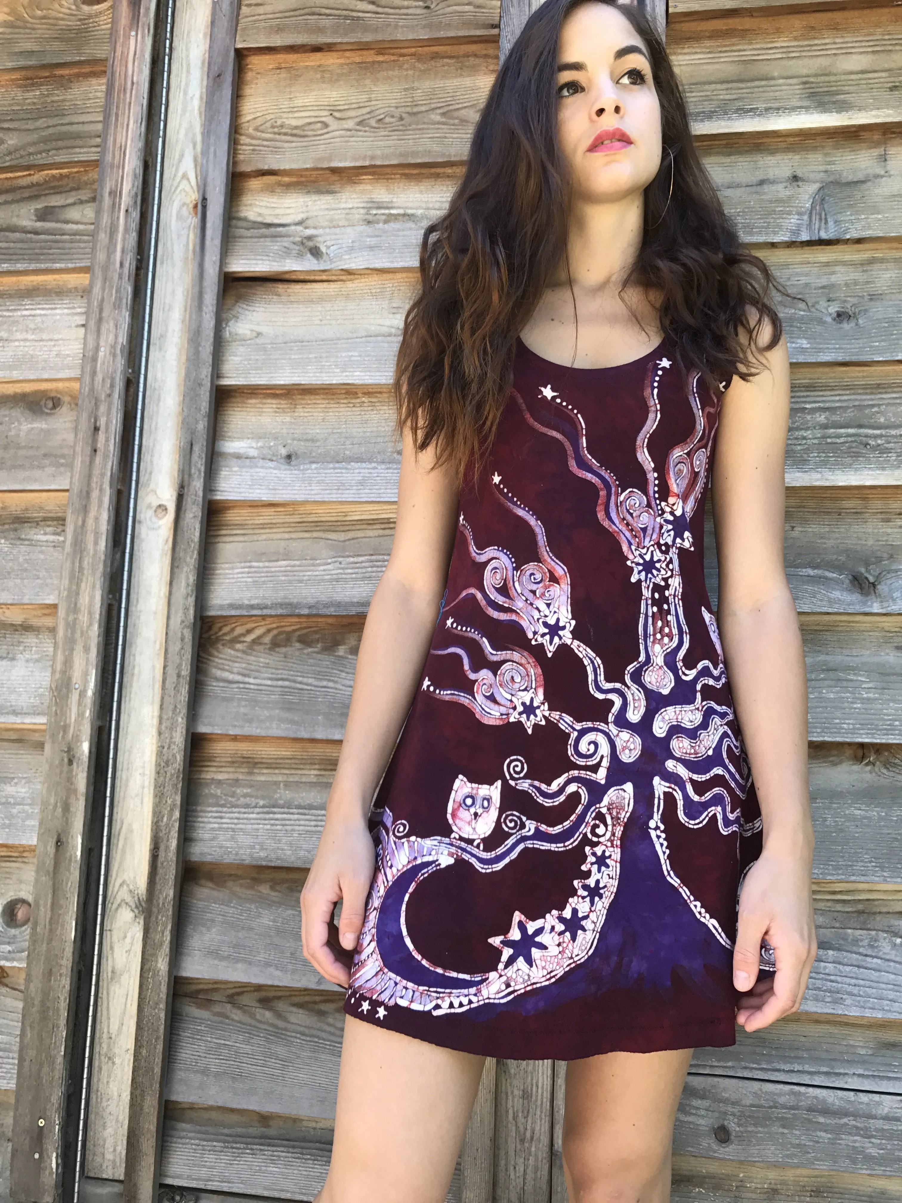 Owls Are Surprising Batikwalla Mini Dress in Organic Cotton - Size Small