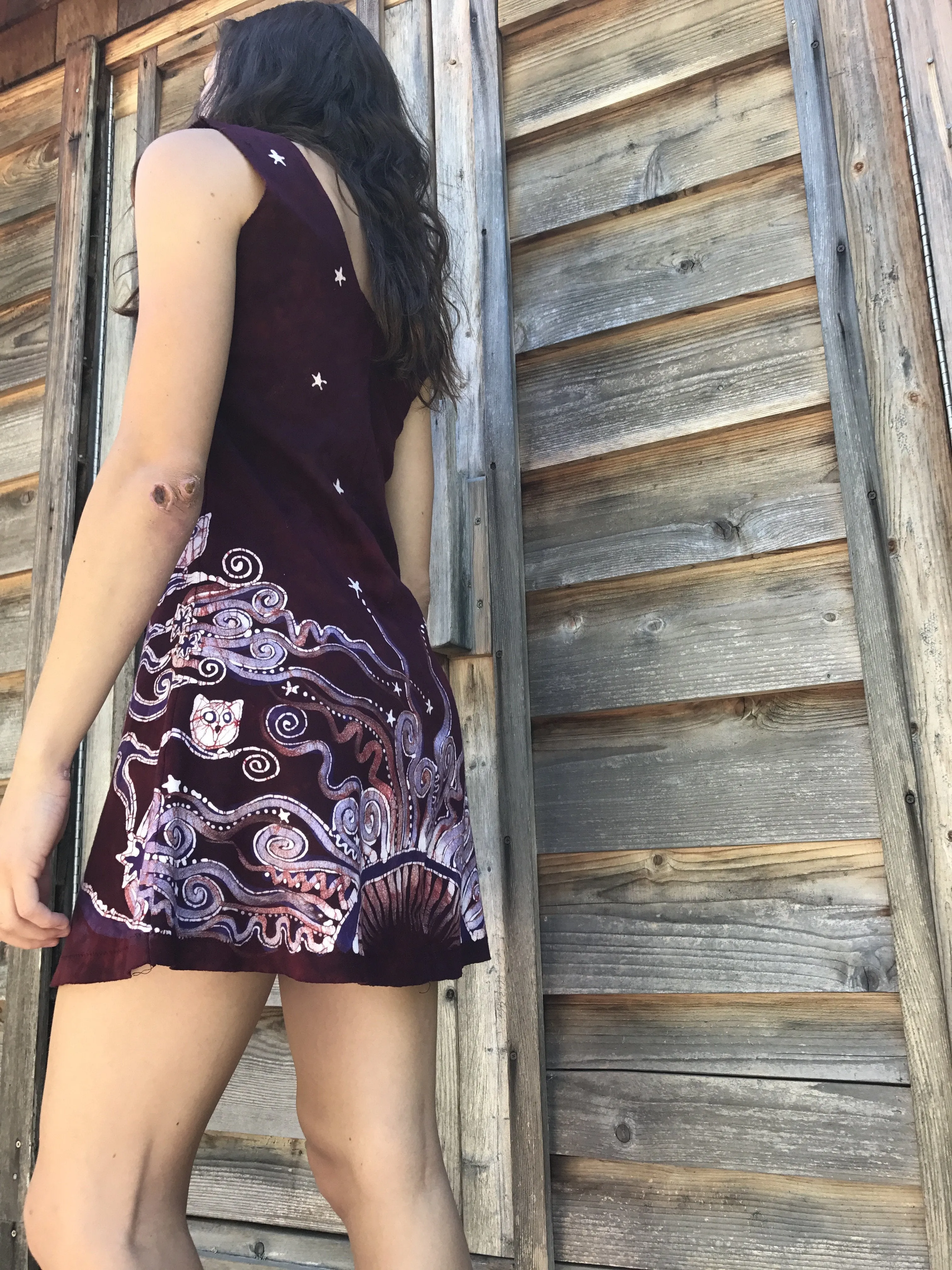 Owls Are Surprising Batikwalla Mini Dress in Organic Cotton - Size Small