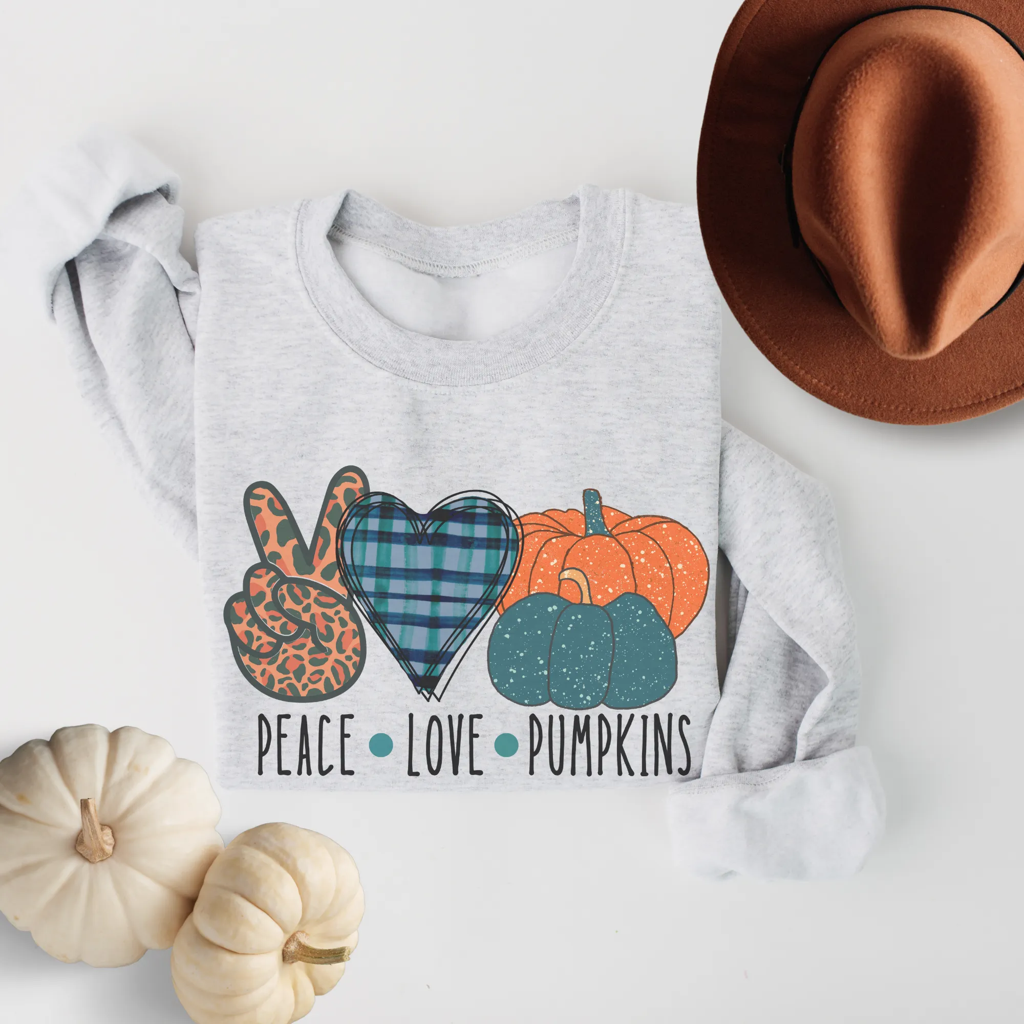 Peace Love Pumpkins Crewneck Sweatshirt Women's Fall Autumn Design Gildan Pullover