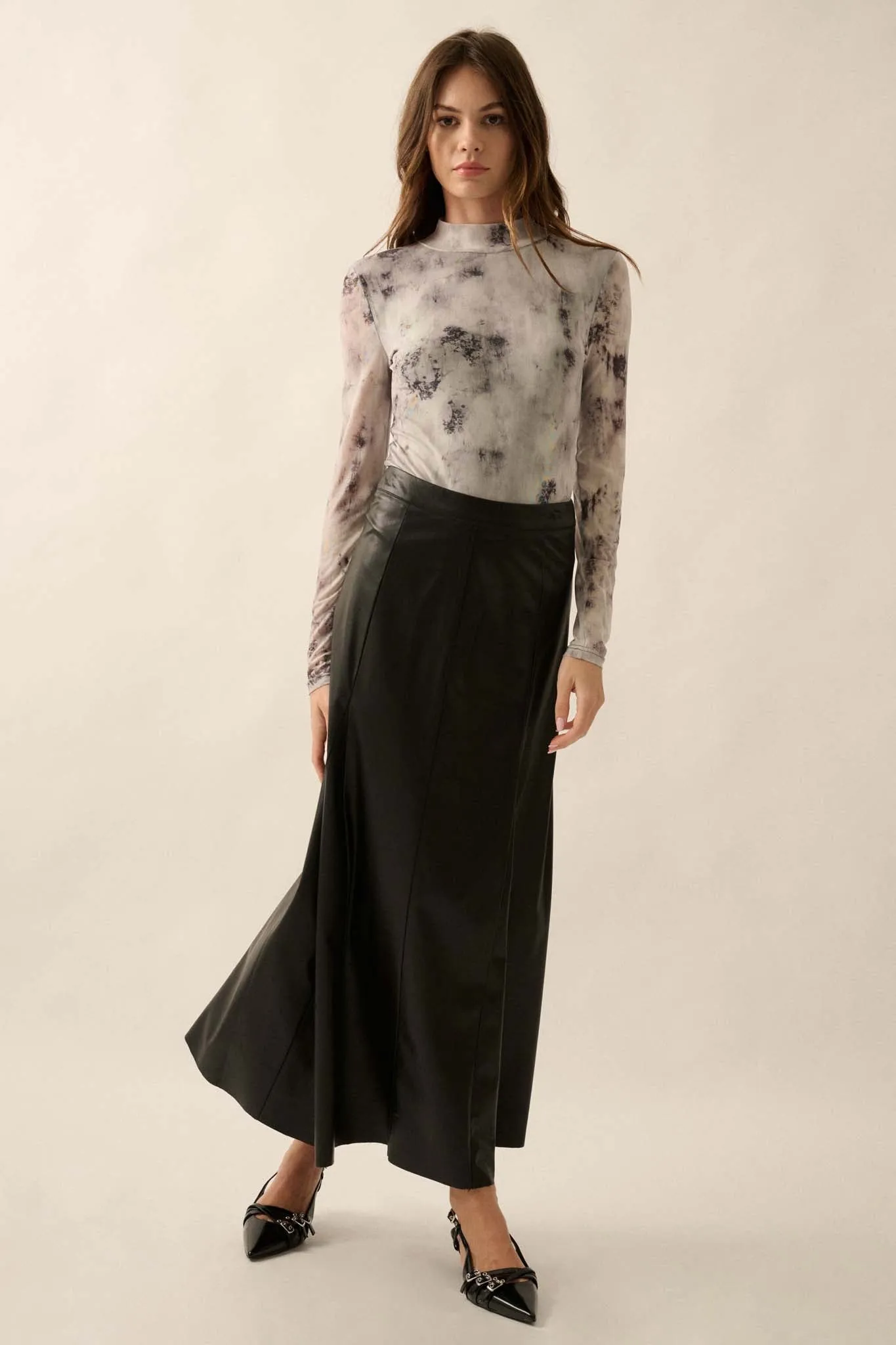 Perfectly Polished Vegan Leather A-Line Maxi Skirt