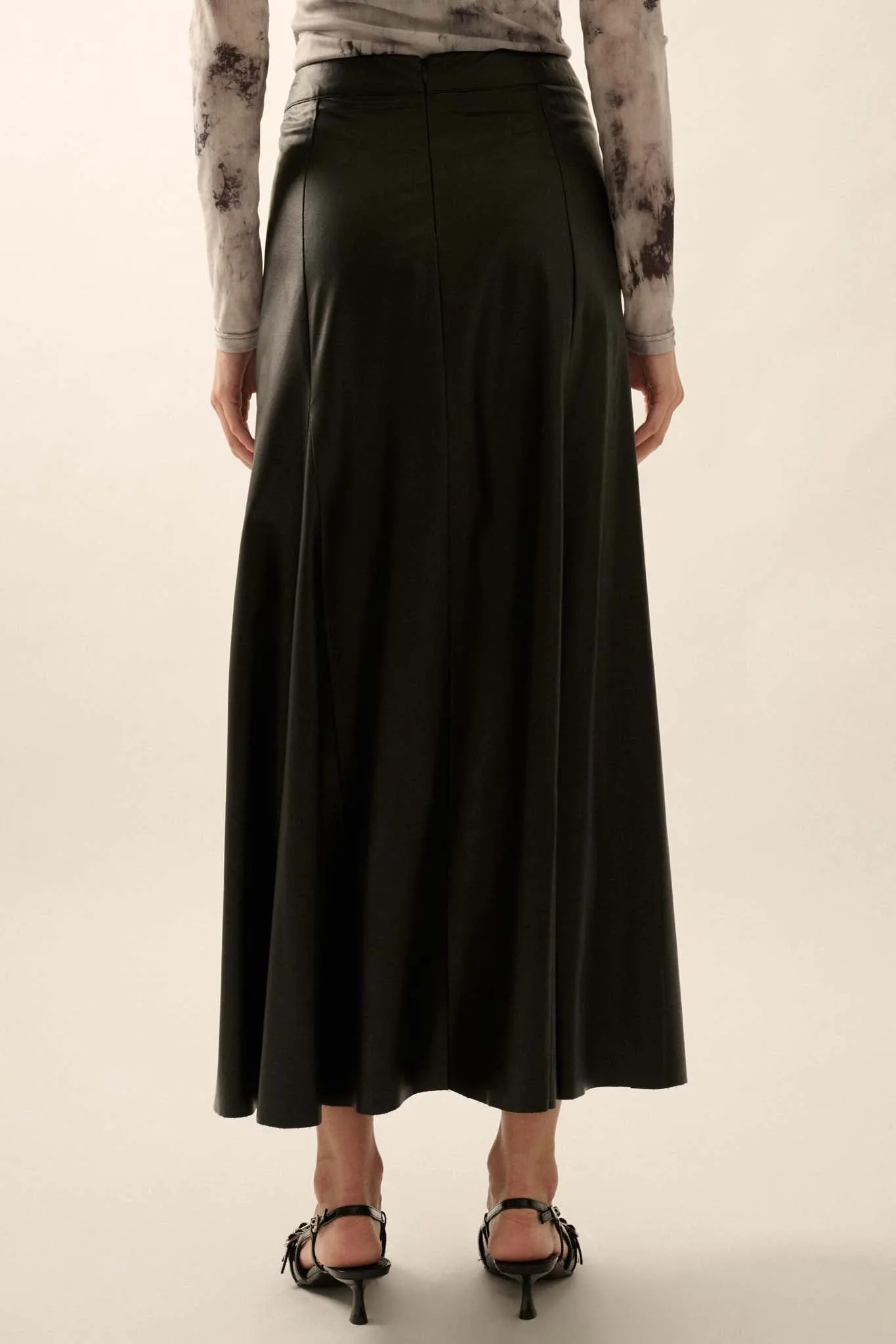 Perfectly Polished Vegan Leather A-Line Maxi Skirt